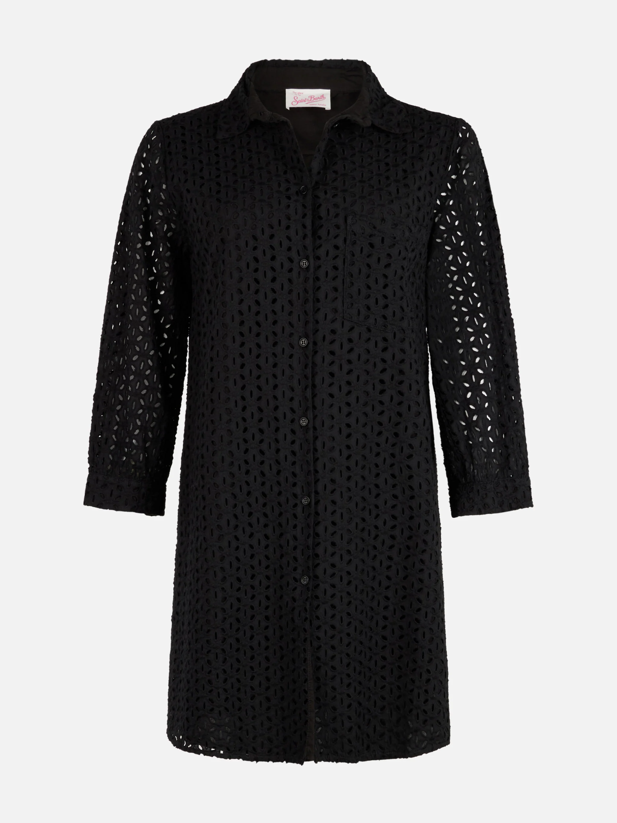 Woman black Sangallo shirt mini dress - Image 4