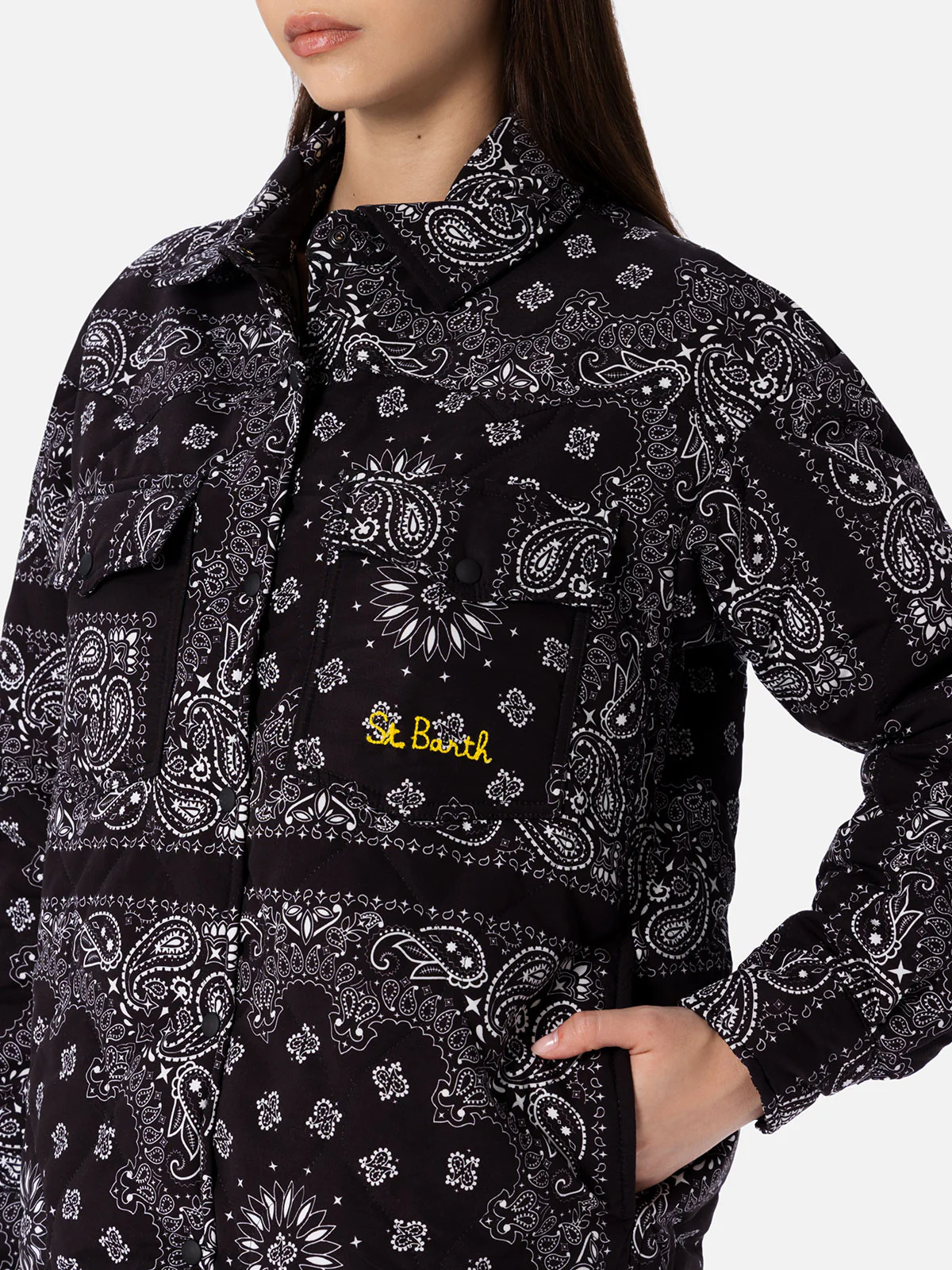 Woman jacket with black bandanna print - Image 2