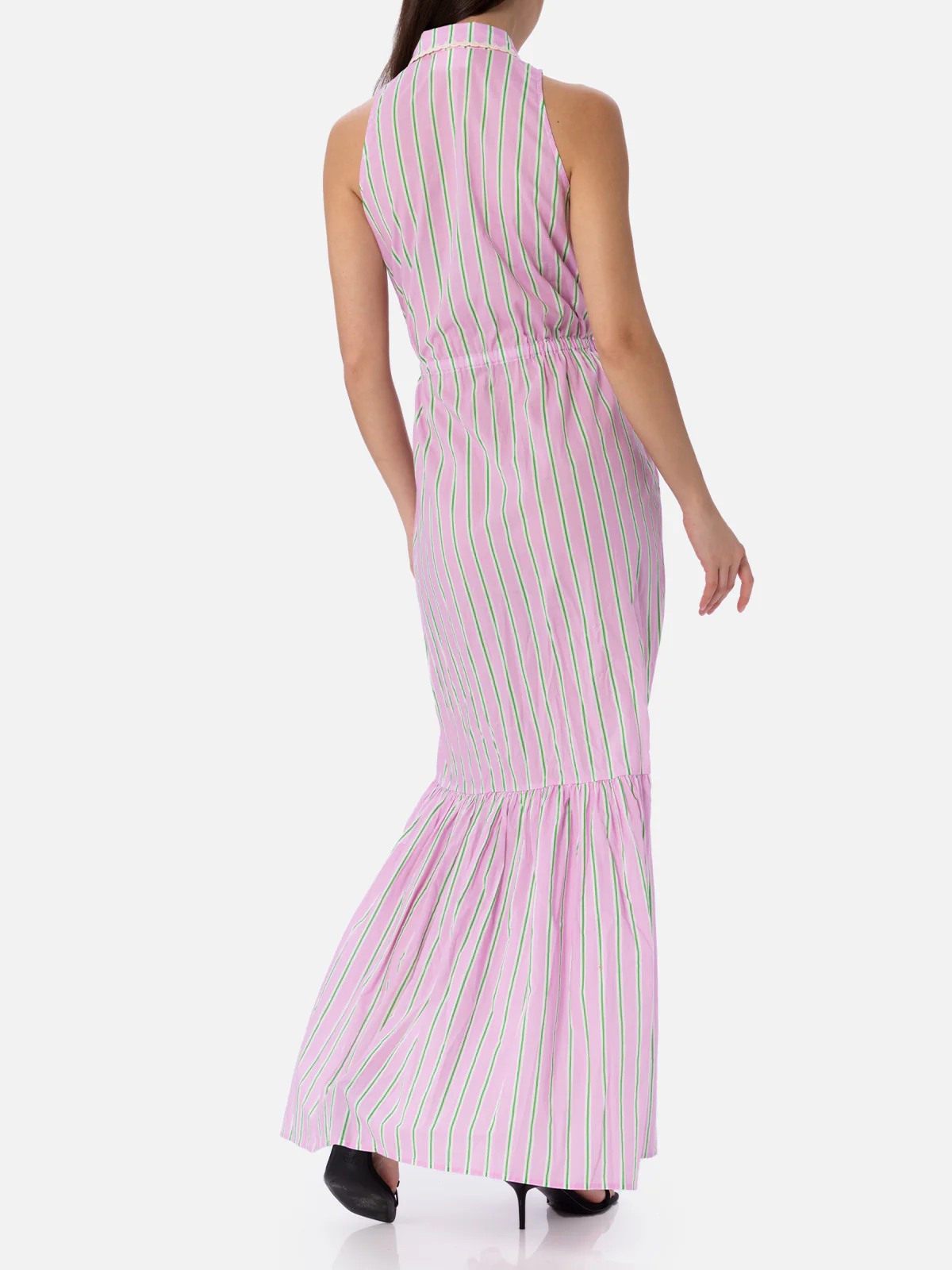 Woman halterneck dress with striped print - Image 3