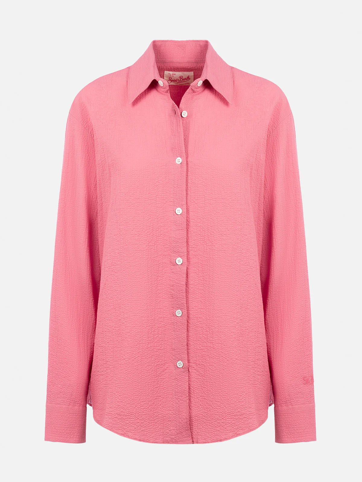 Woman pink seersucker shirt Aisha - Image 4