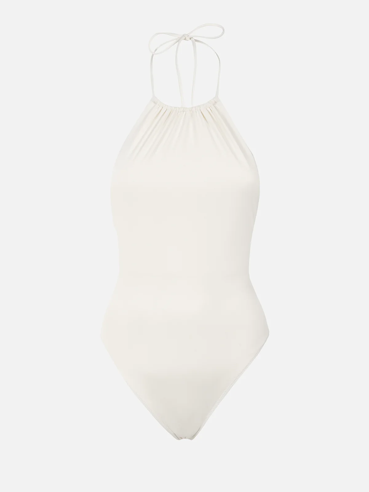 Woman cream halter neck one piece swimsuit