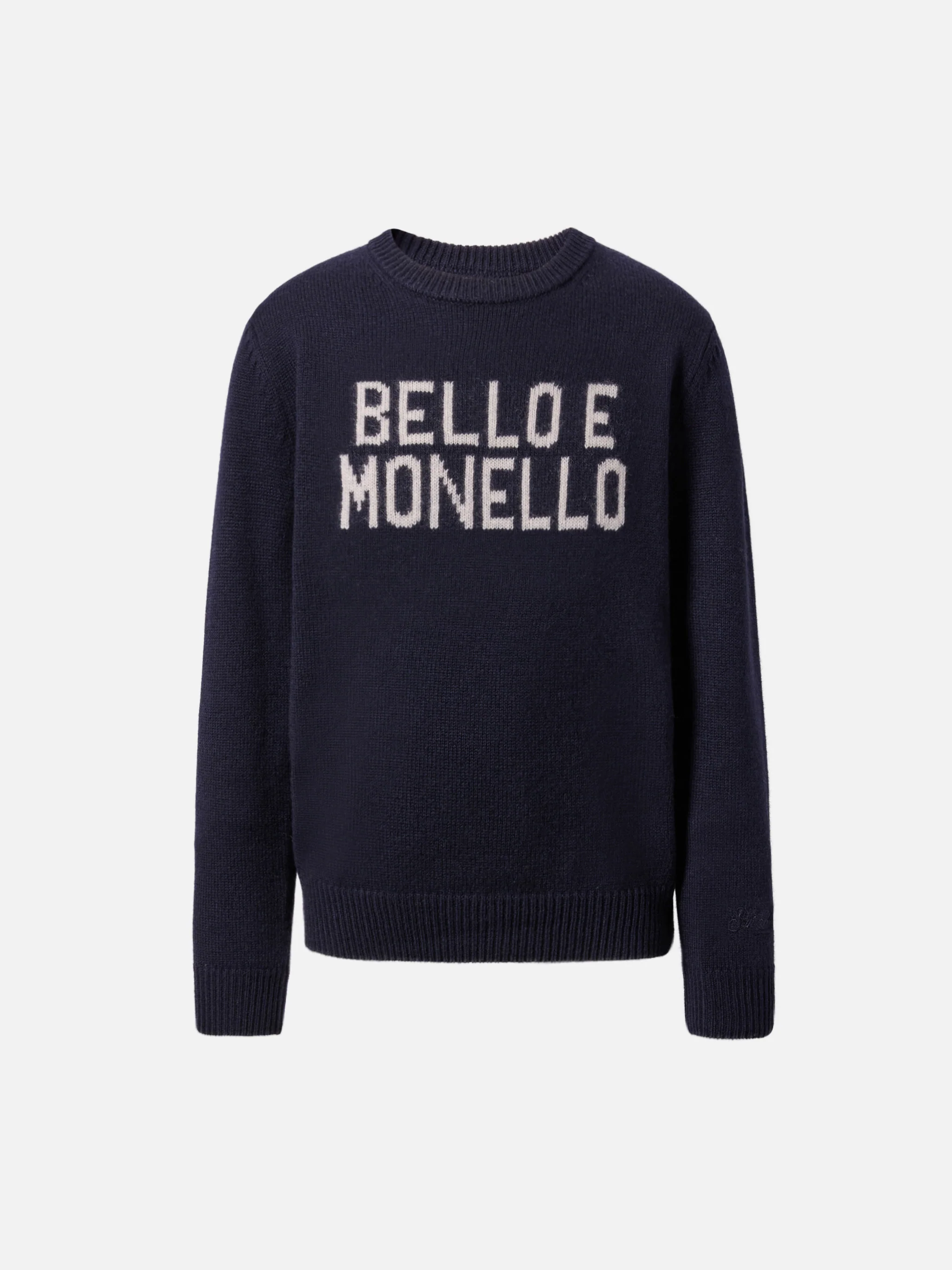 Navy blue crewneck sweater Douglas with Bello e monello jacquard
