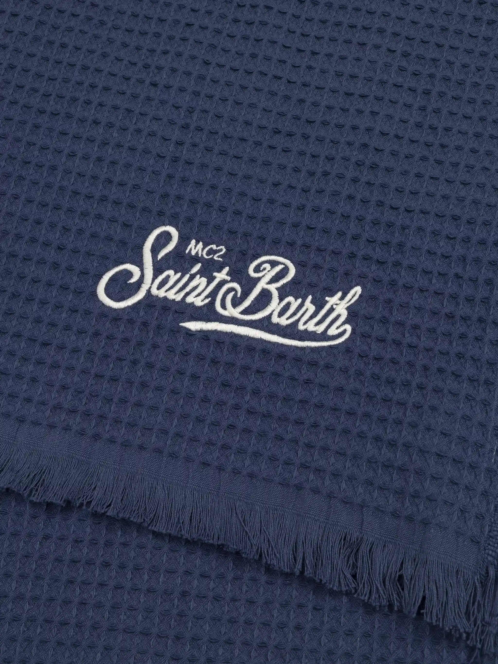 Navy blue honeycomb cotton FoutaSac beach towel - Image 2