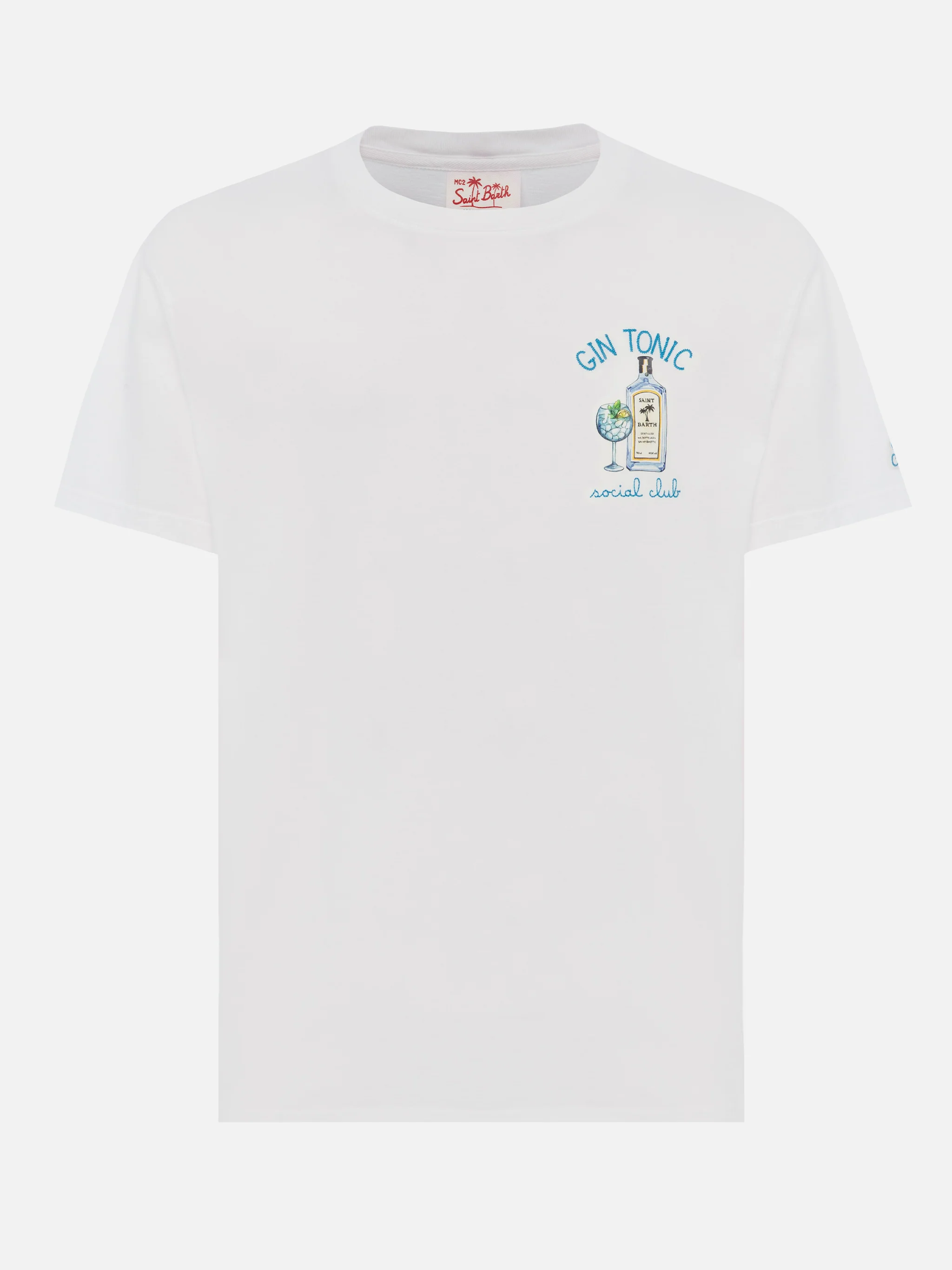 Organic cotton T-shirt with gin tonic cocktail social club embroidery