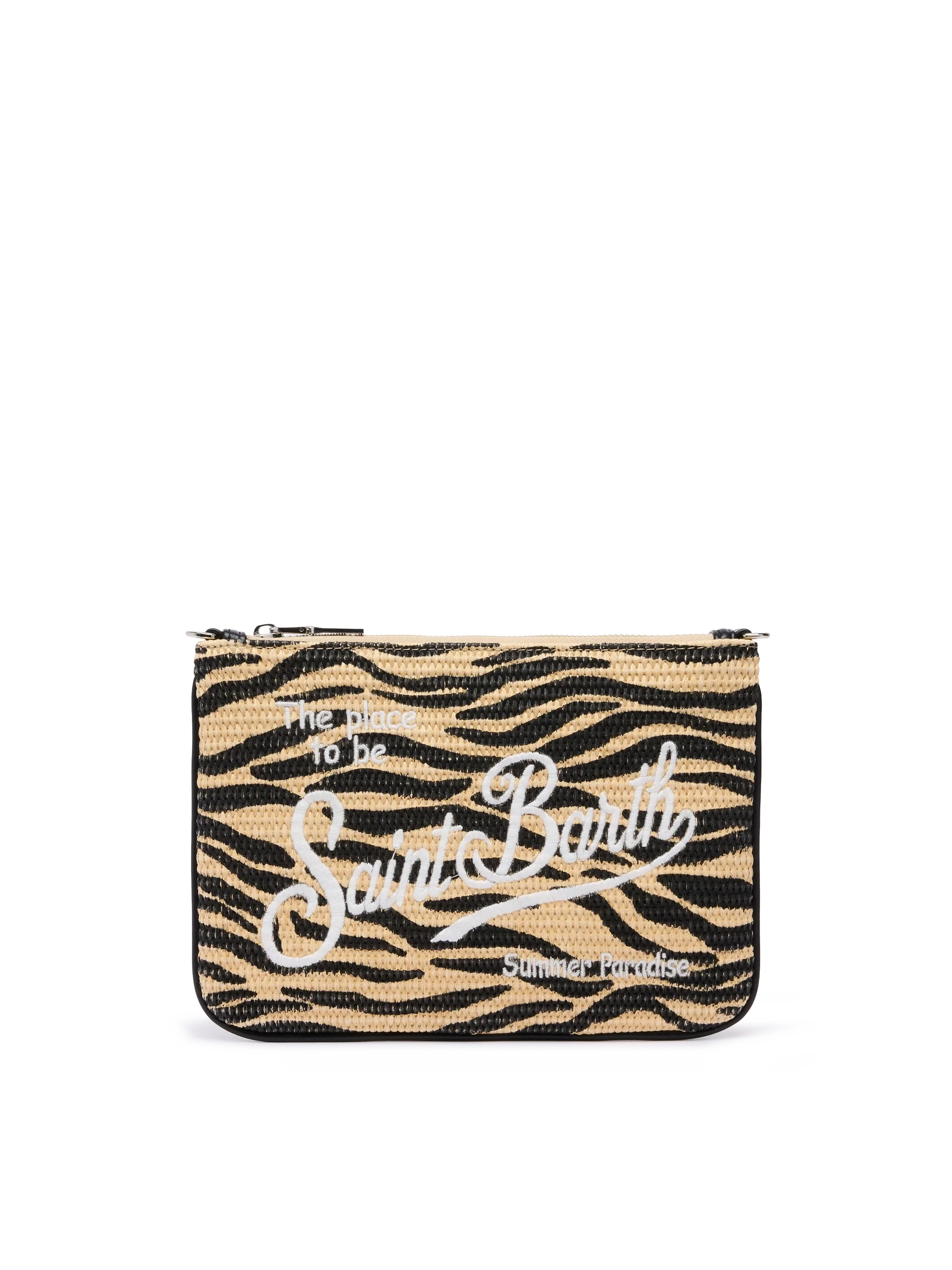 Parisienne Straw effect pouch bag with zebra print