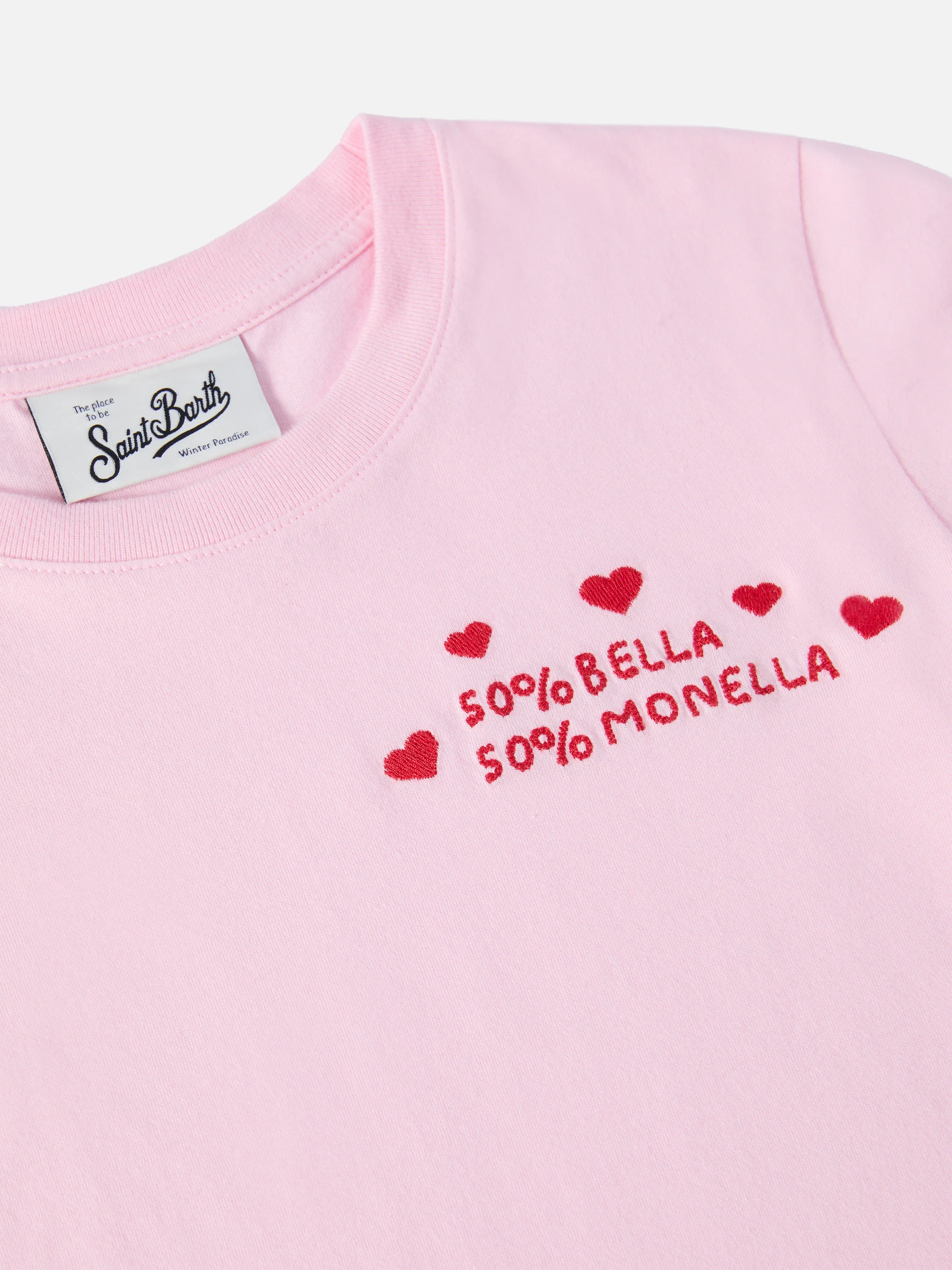 Penny long-sleeve cotton T-shirt in pink with Bella e Monella embroidery - Image 2