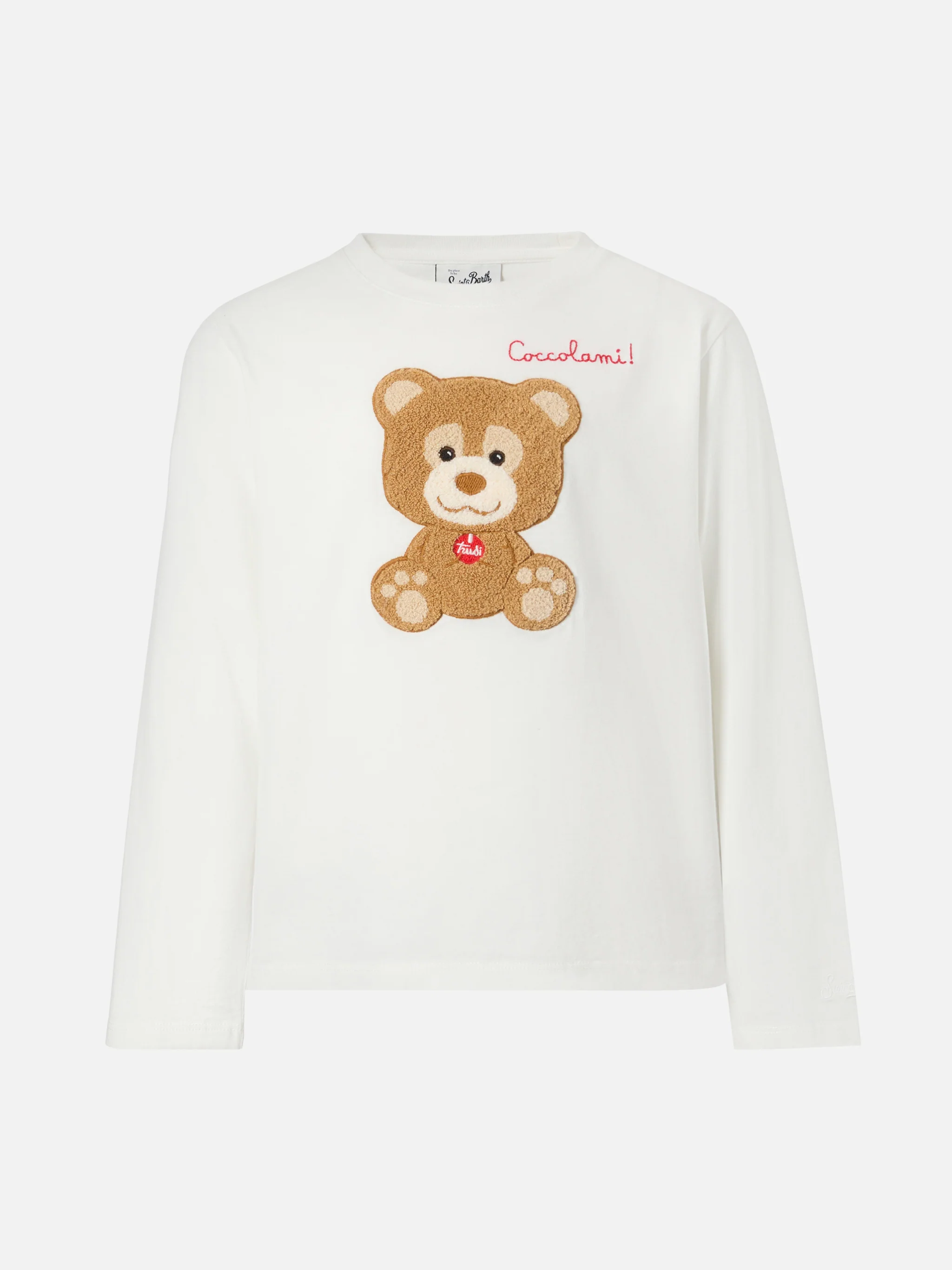 Penny long-sleeve cotton T-shirt in white with Trudi bear terry appliqué | TRUDI SPECIAL EDITION