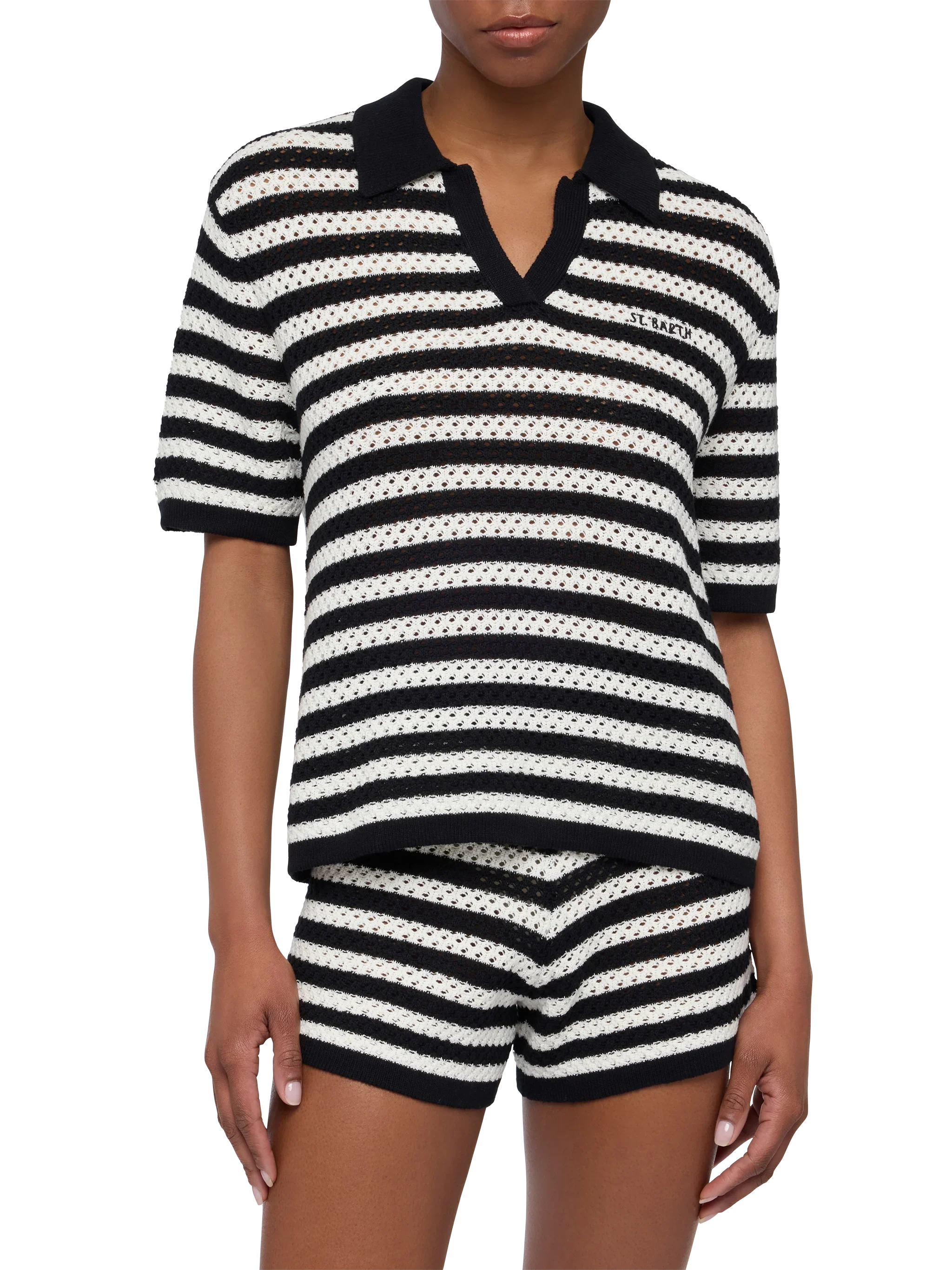 Pixie black striped knit polo