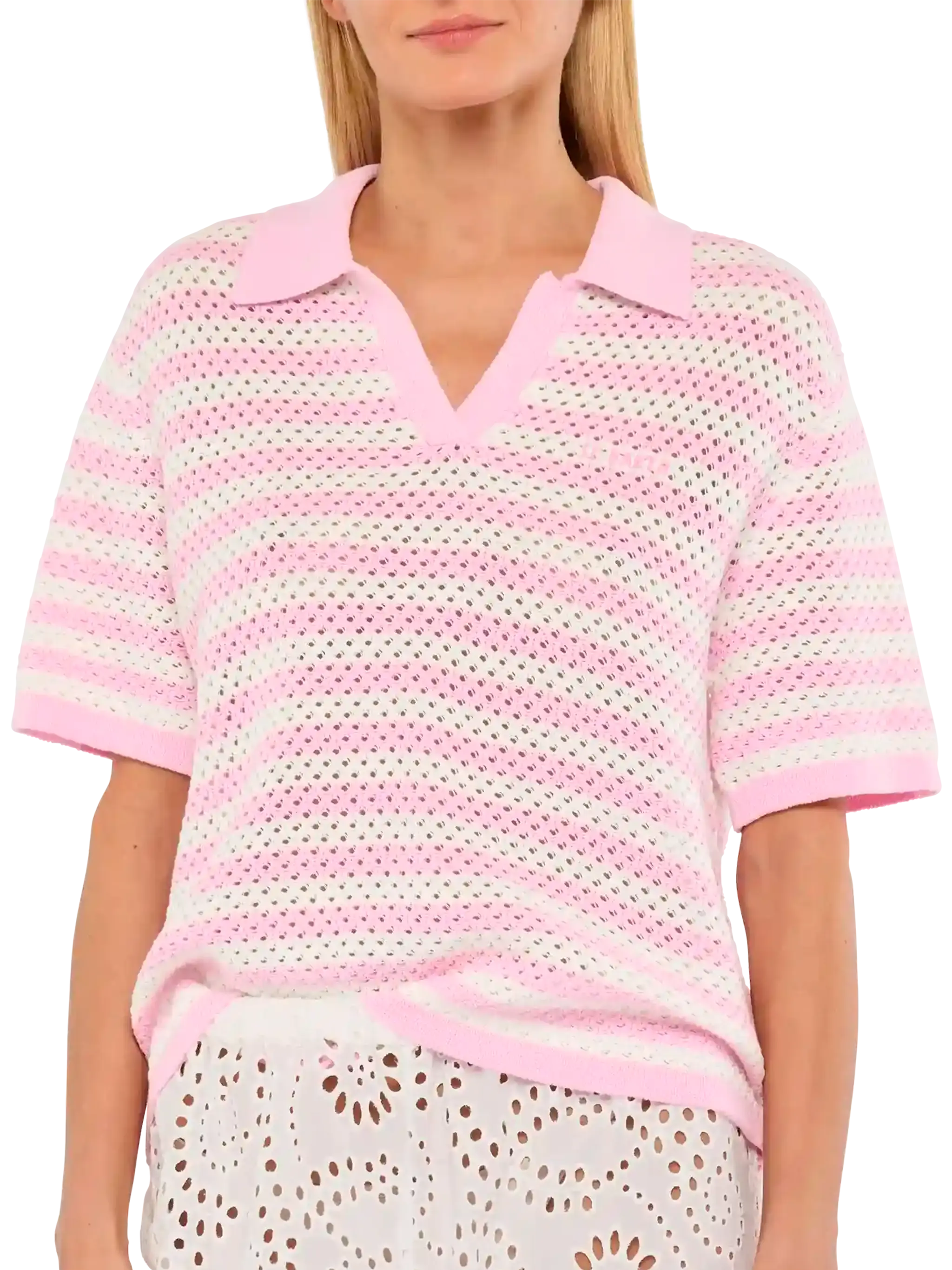 Pixie pink striped knit polo