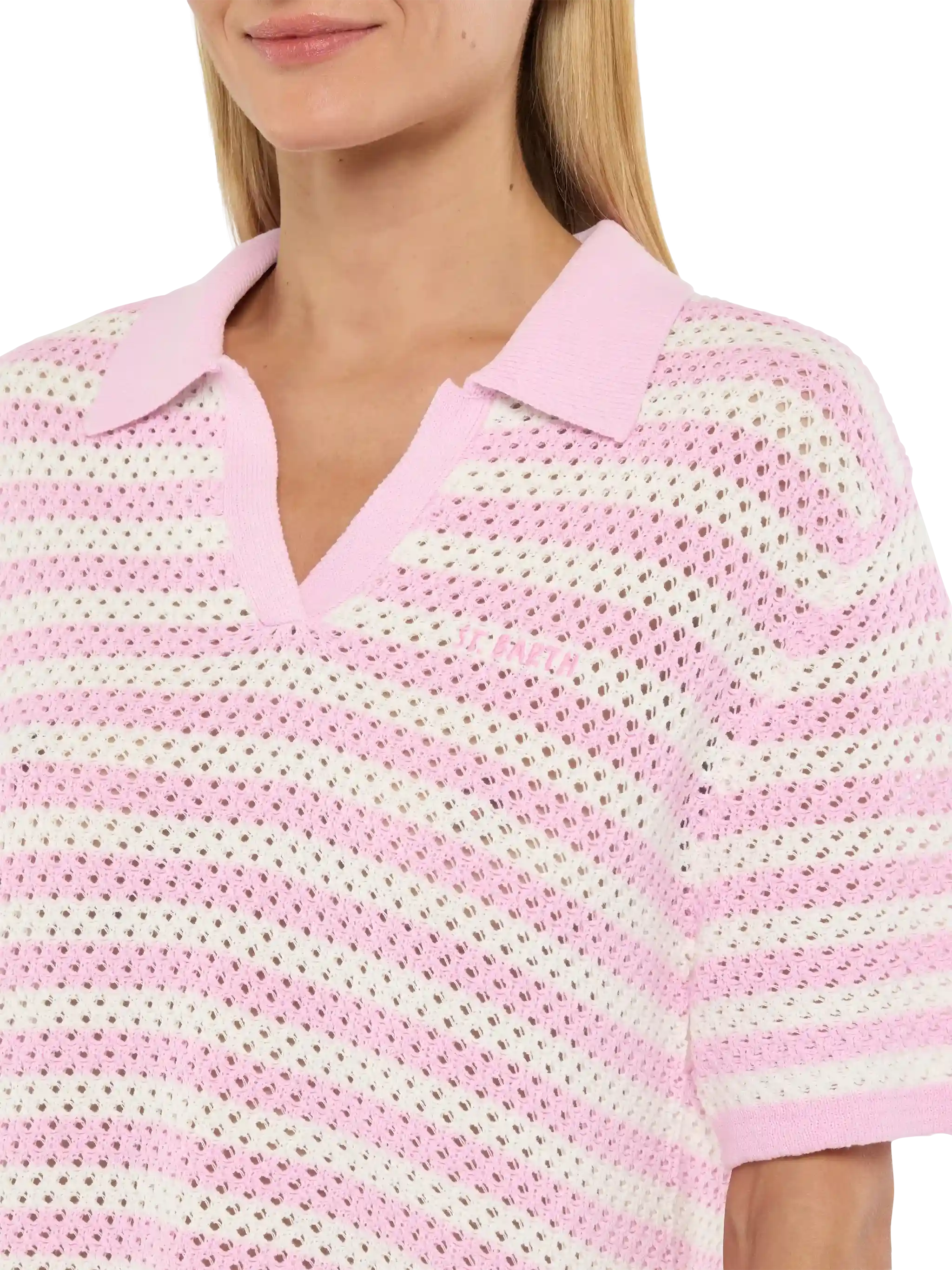 Pixie pink striped knit polo - Image 2