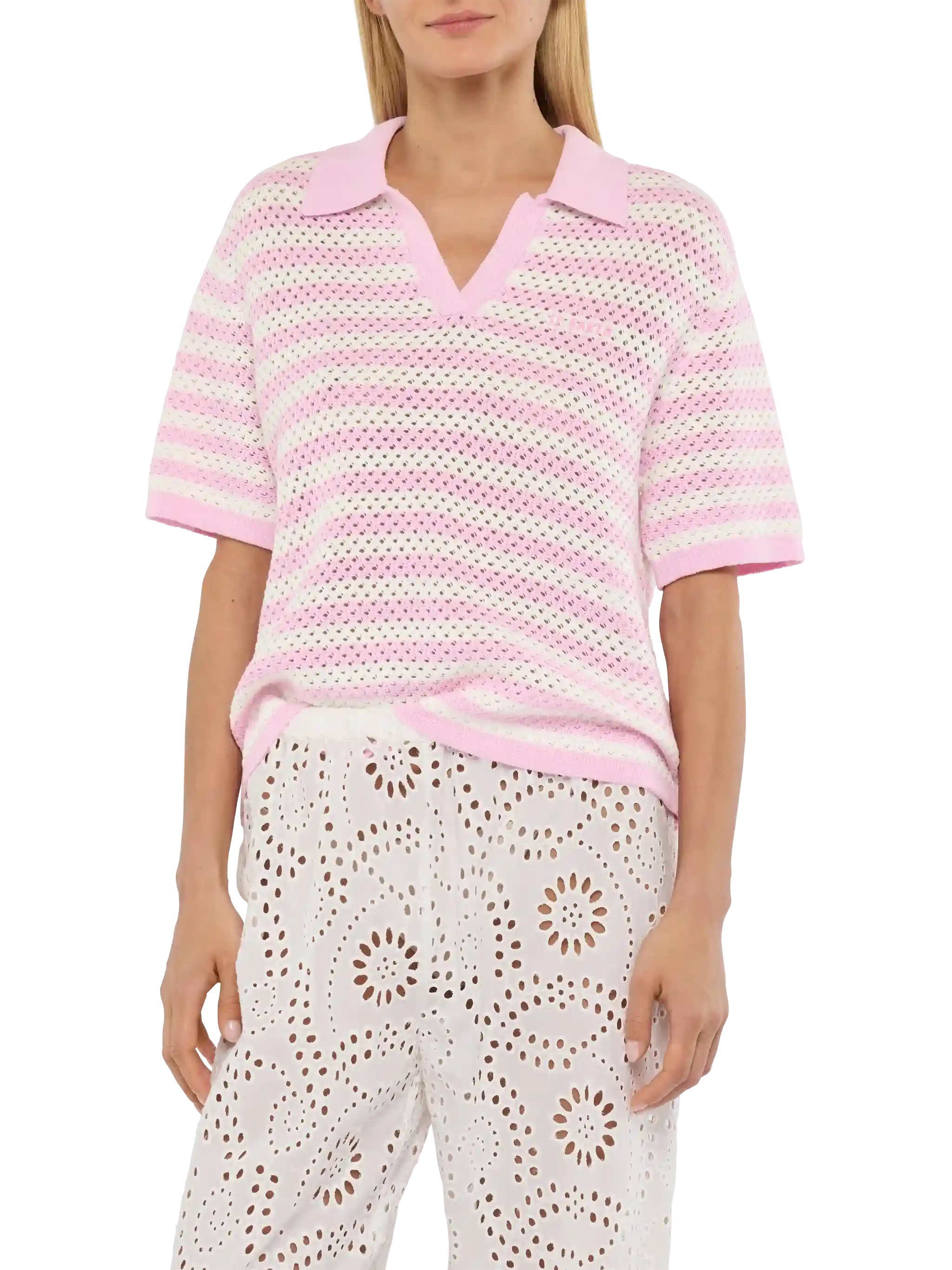 Pixie pink striped knit polo - Image 3