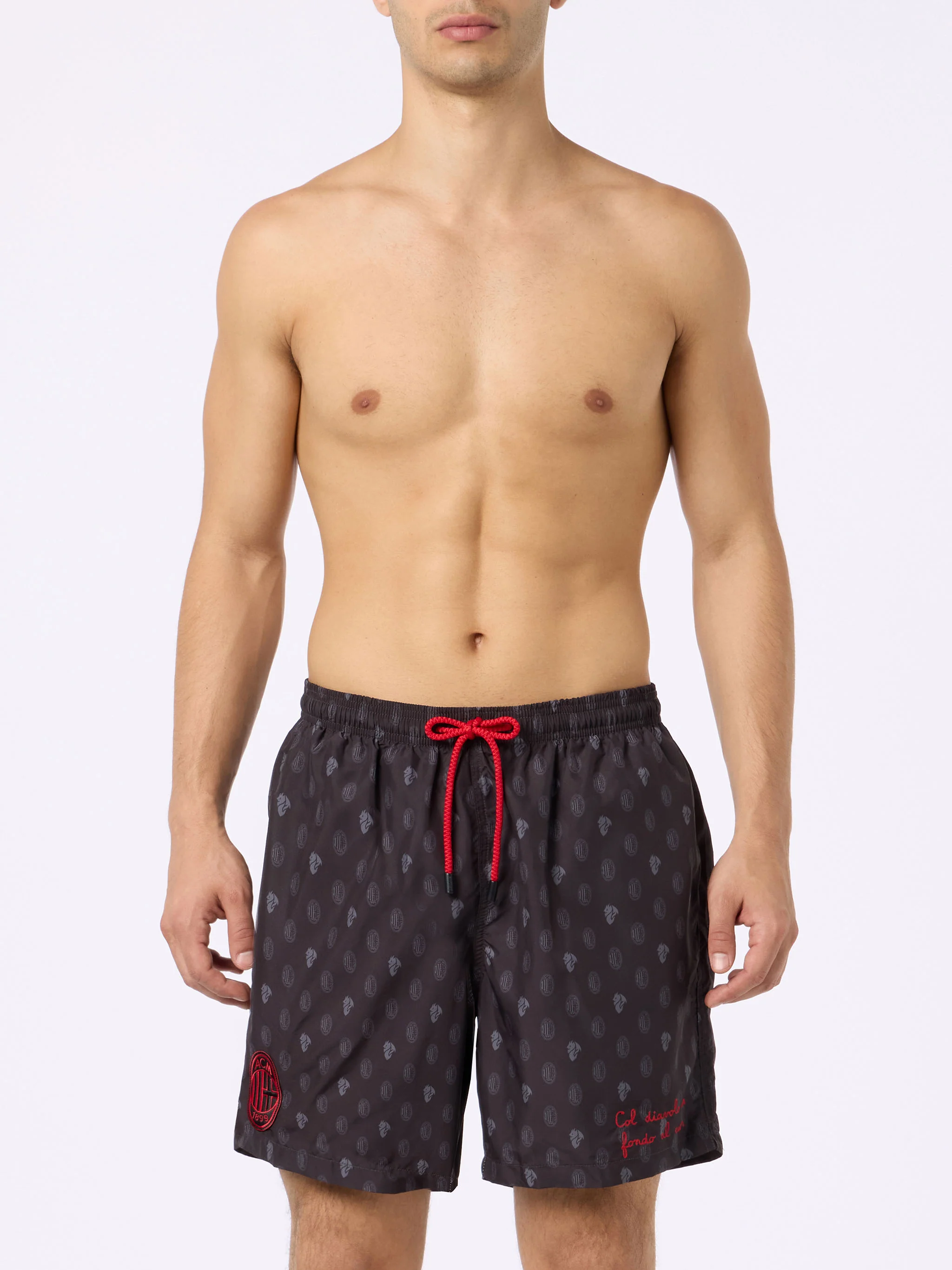 Man lightweight fabric swim shorts with Milan logo print and patch | AC MILAN SPECIAL EDITION - Image 3