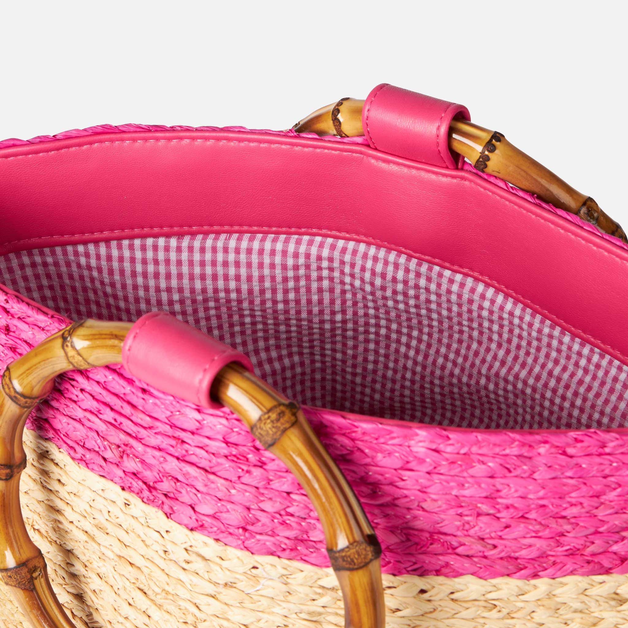 Raffia multicolor bucket bag with bamboo handles - Image 3