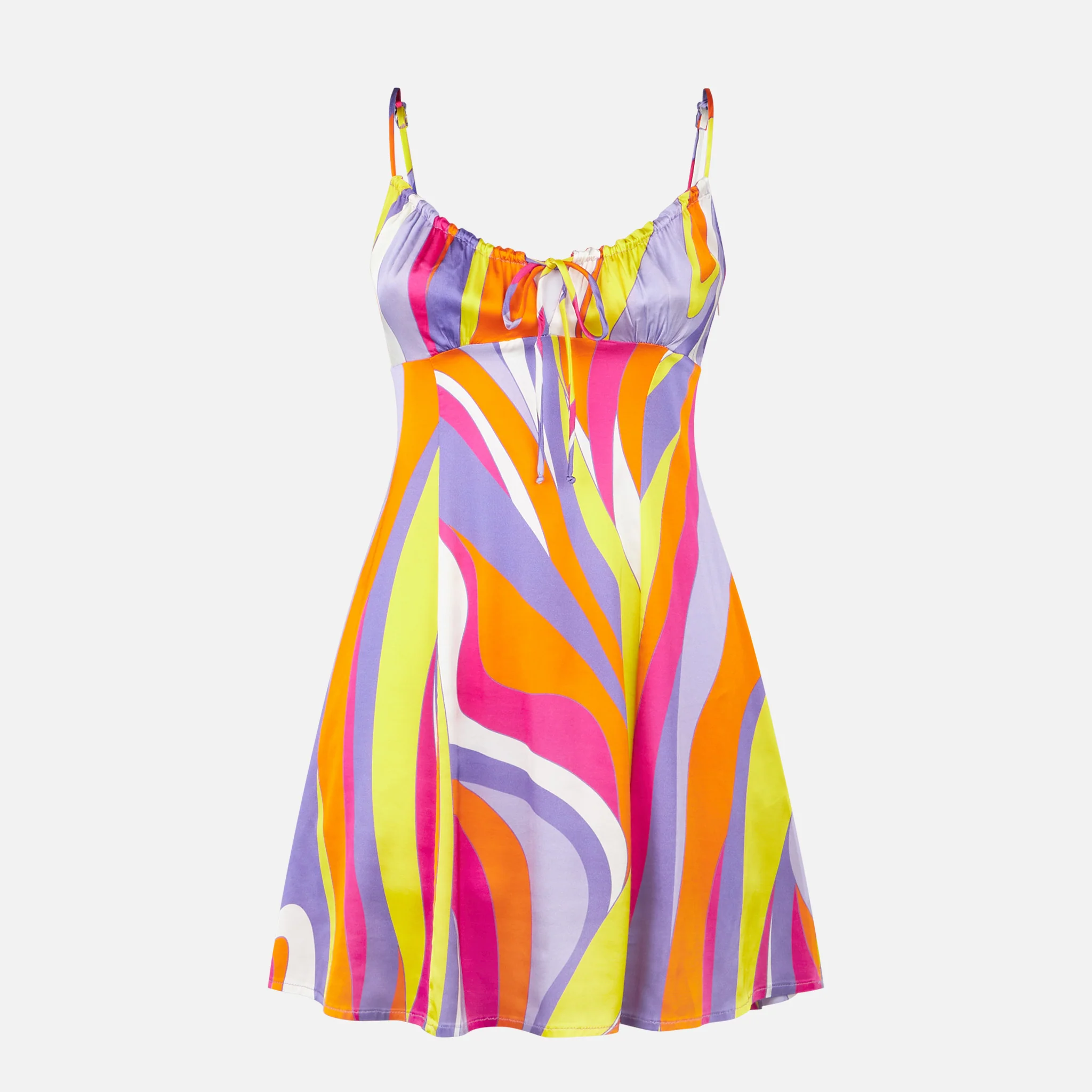 Woman short slip dress Creamy with shape wave print - Image 4