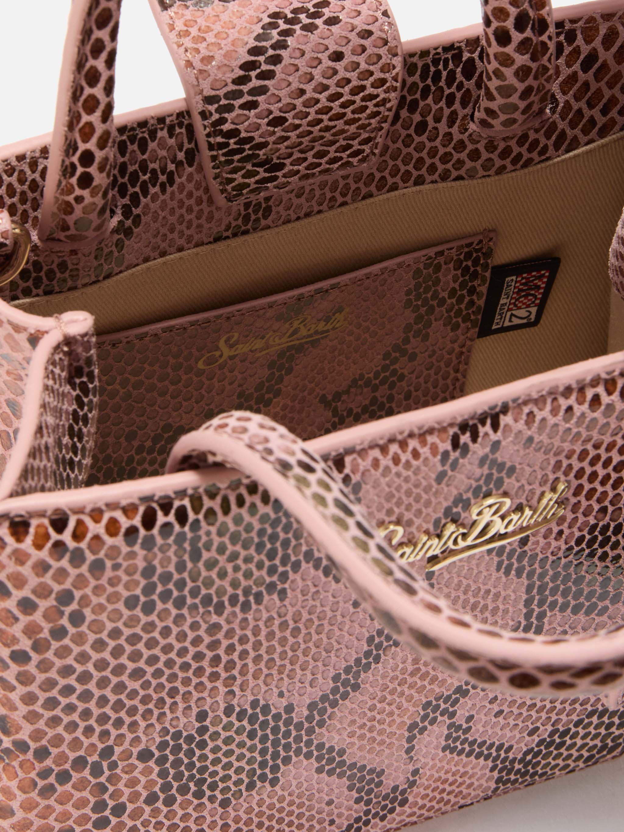 Shop Bag Mini in pink python-print leather - Image 5