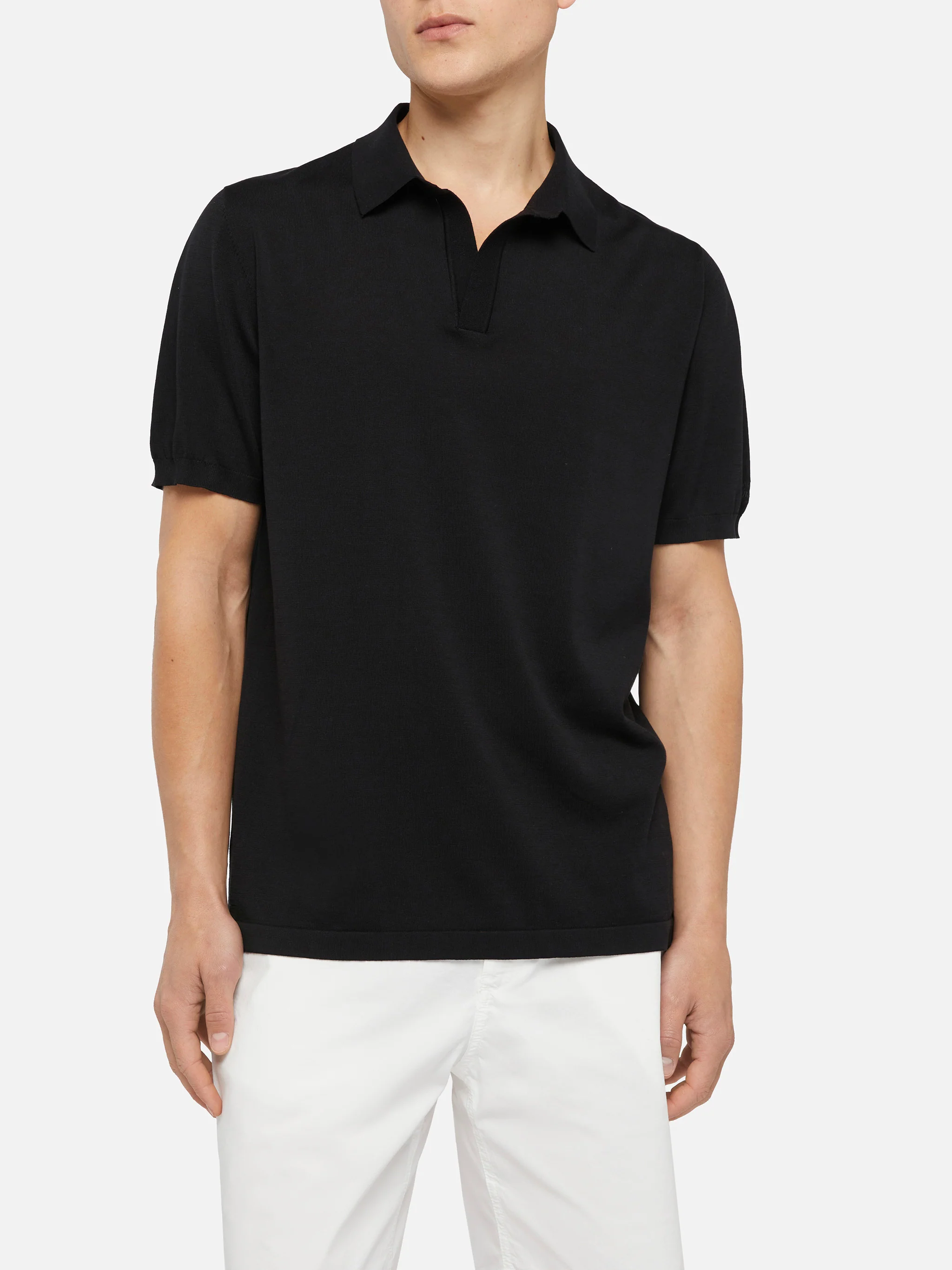 Sloan black silk cotton knitted polo shirt