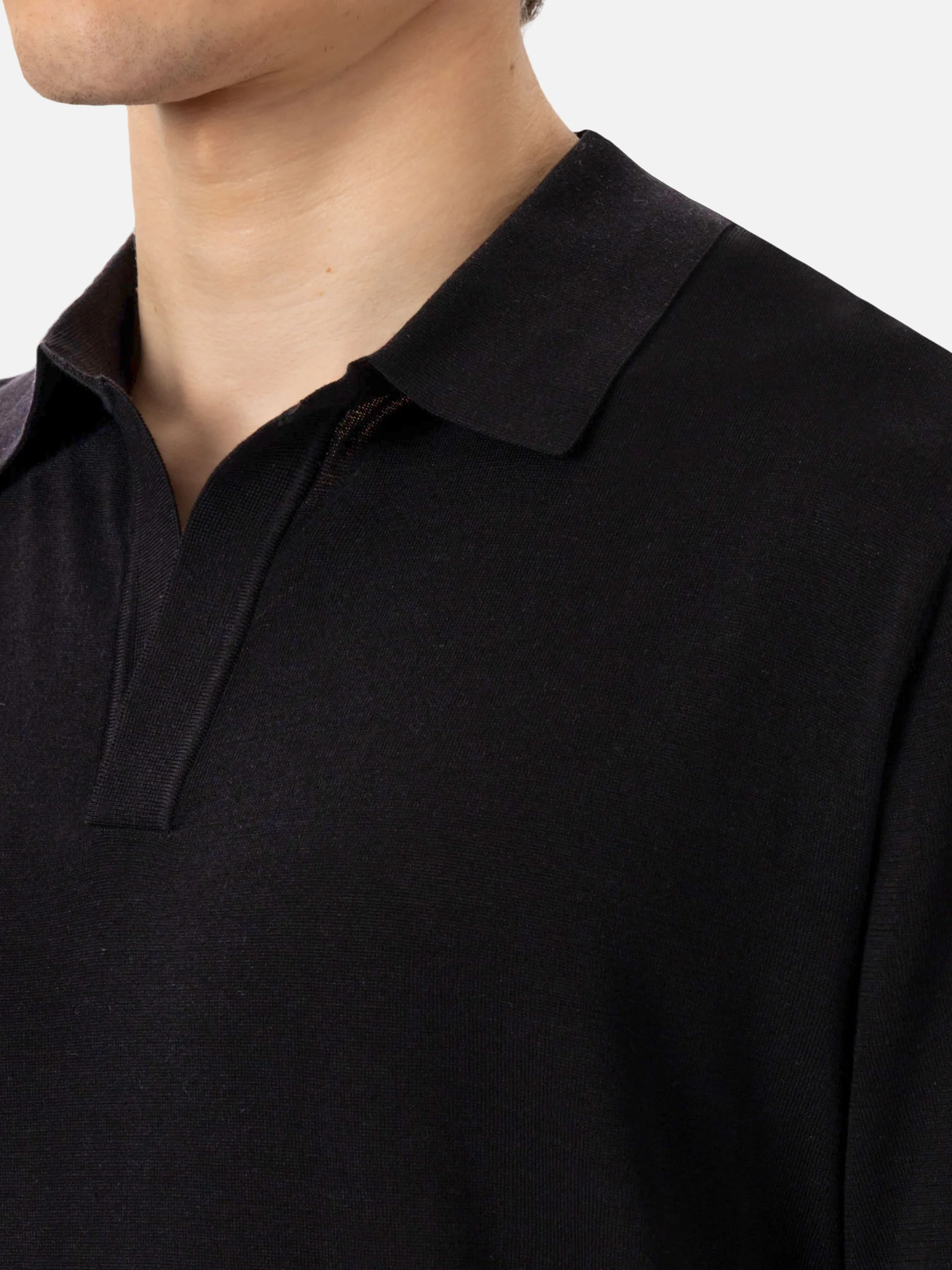 Sloan black silk cotton knitted polo shirt - Image 4