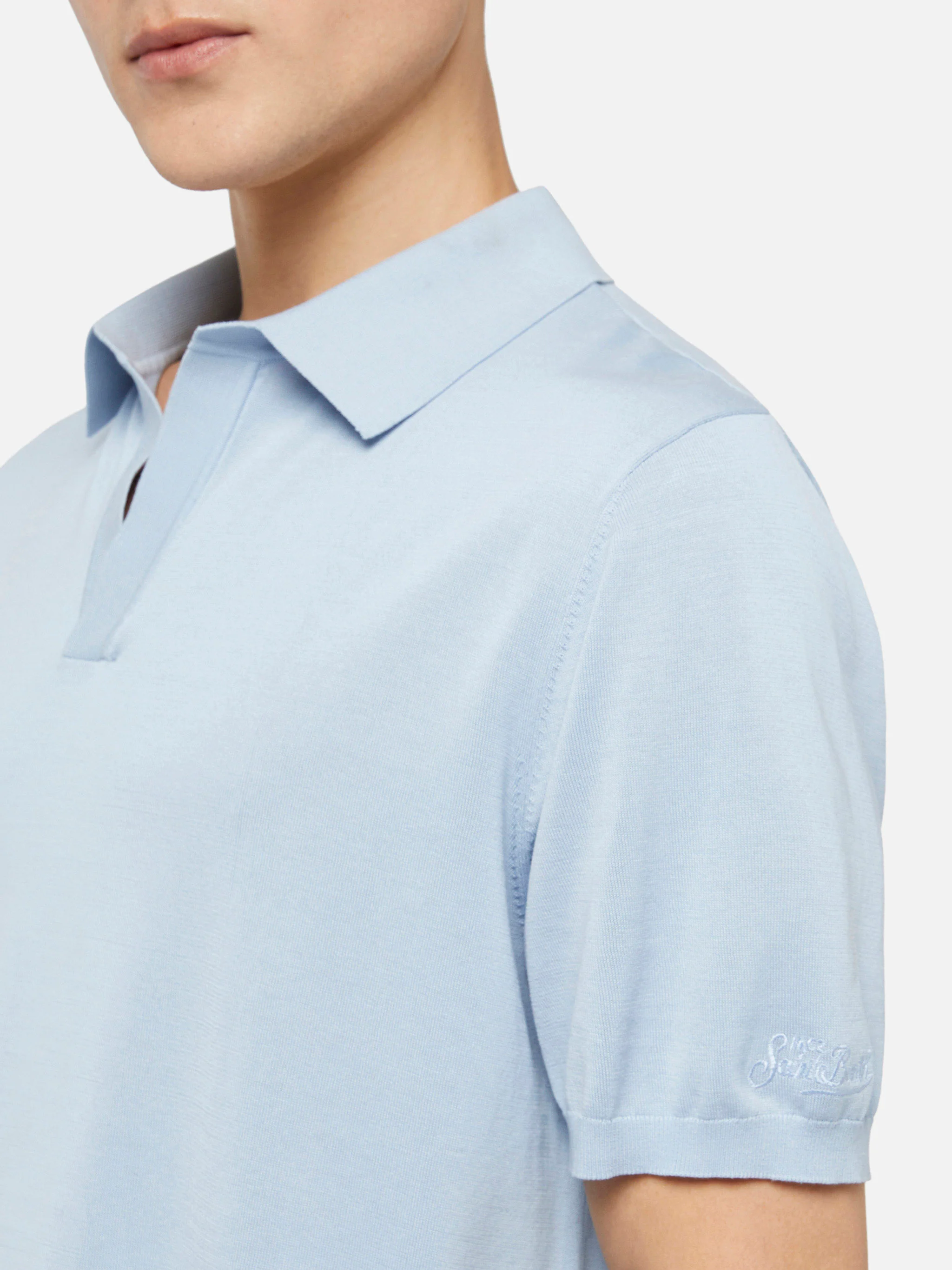 Sloan light blue silk cotton knitted polo shirt - Image 3