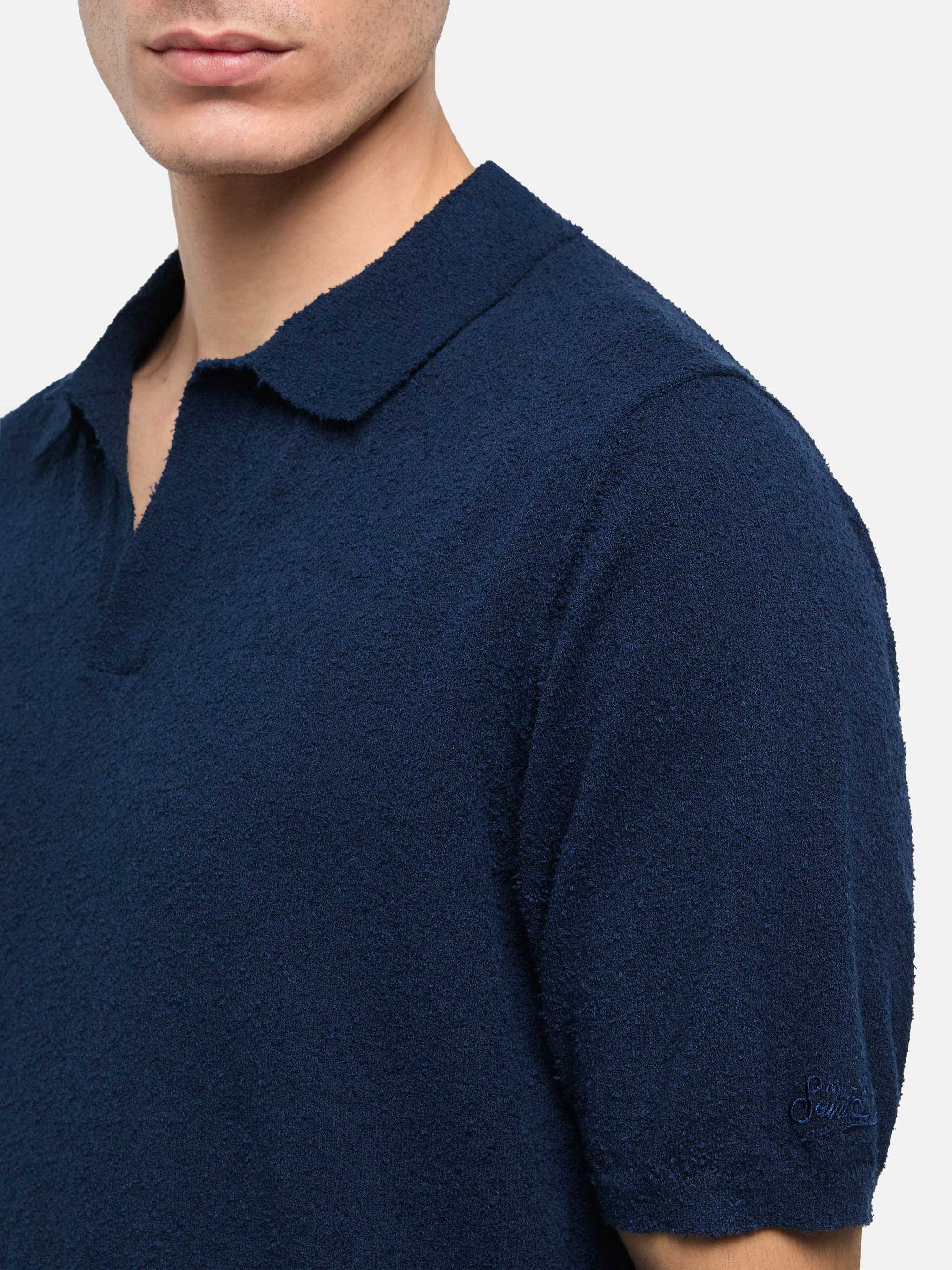 Sloan navy blue buttonless terry polo shirt - Image 3
