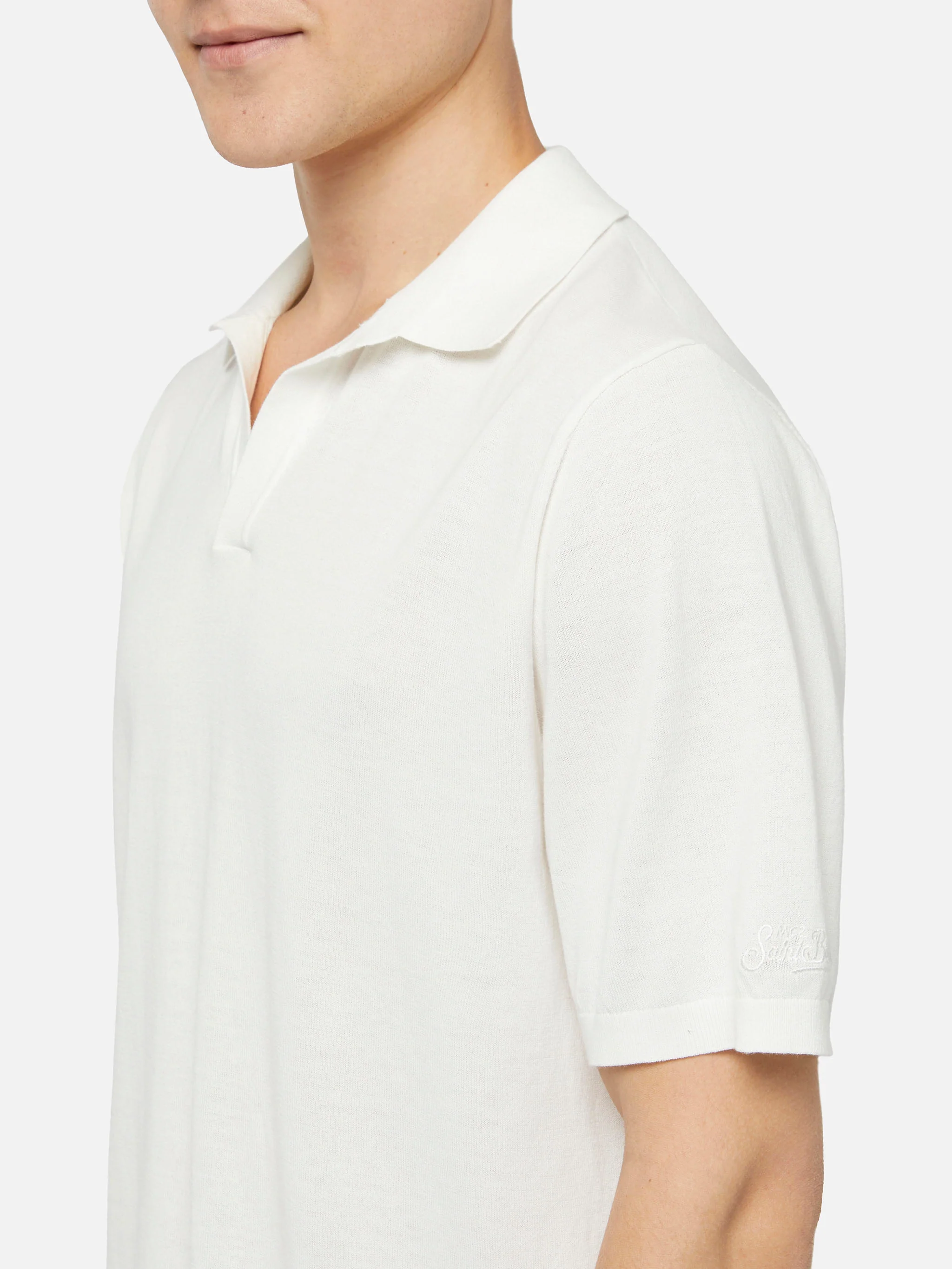 Sloan white buttonless knitted polo shirt - Image 2
