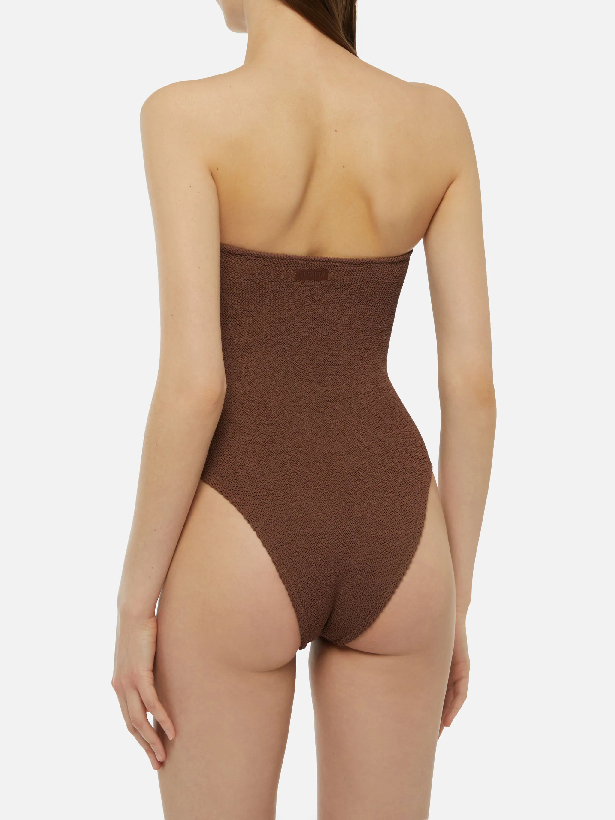 Soleil brown crinkle strapless one-piece swimsuit - Image 4