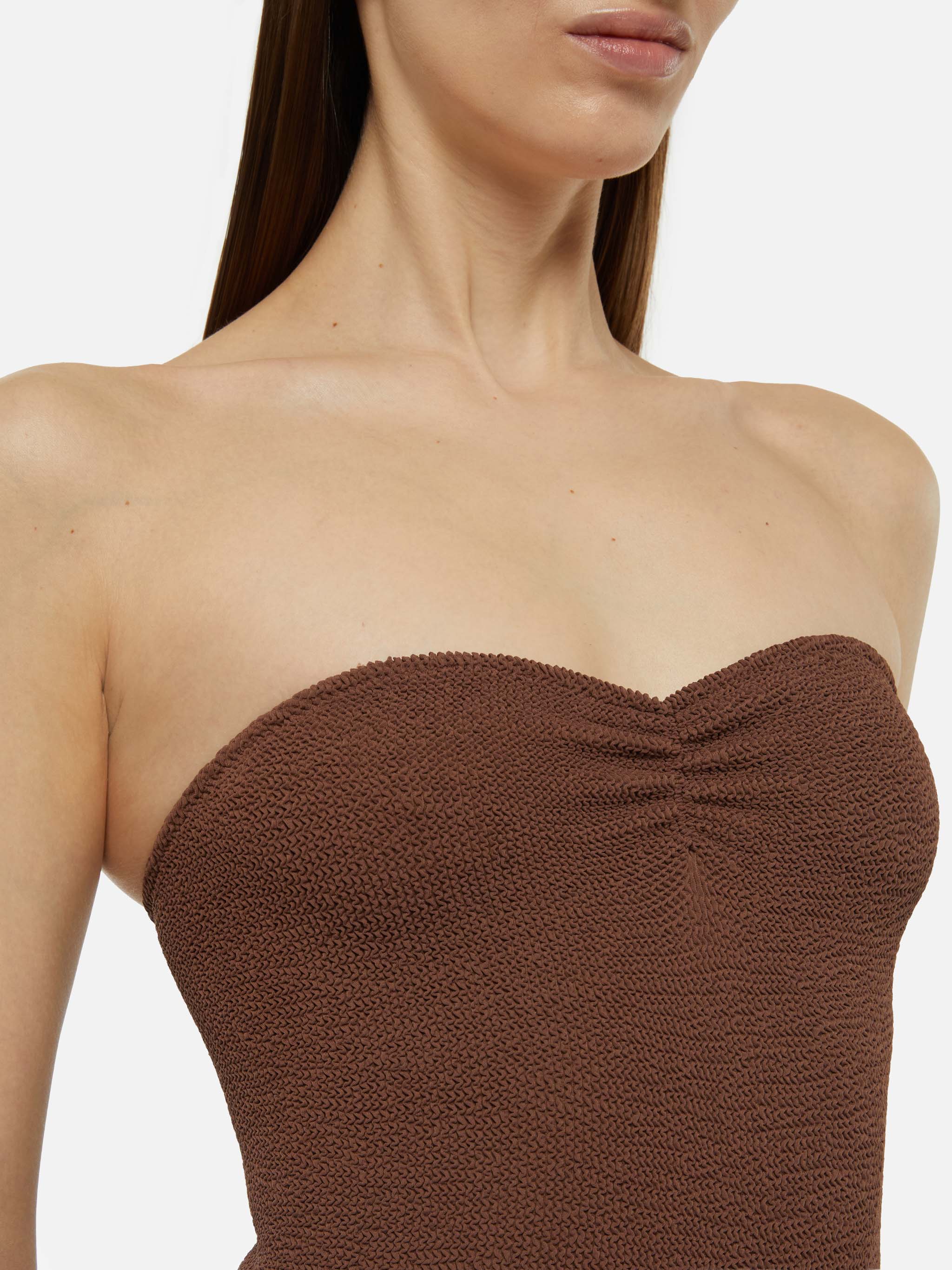 Soleil brown crinkle strapless one-piece swimsuit - Image 5
