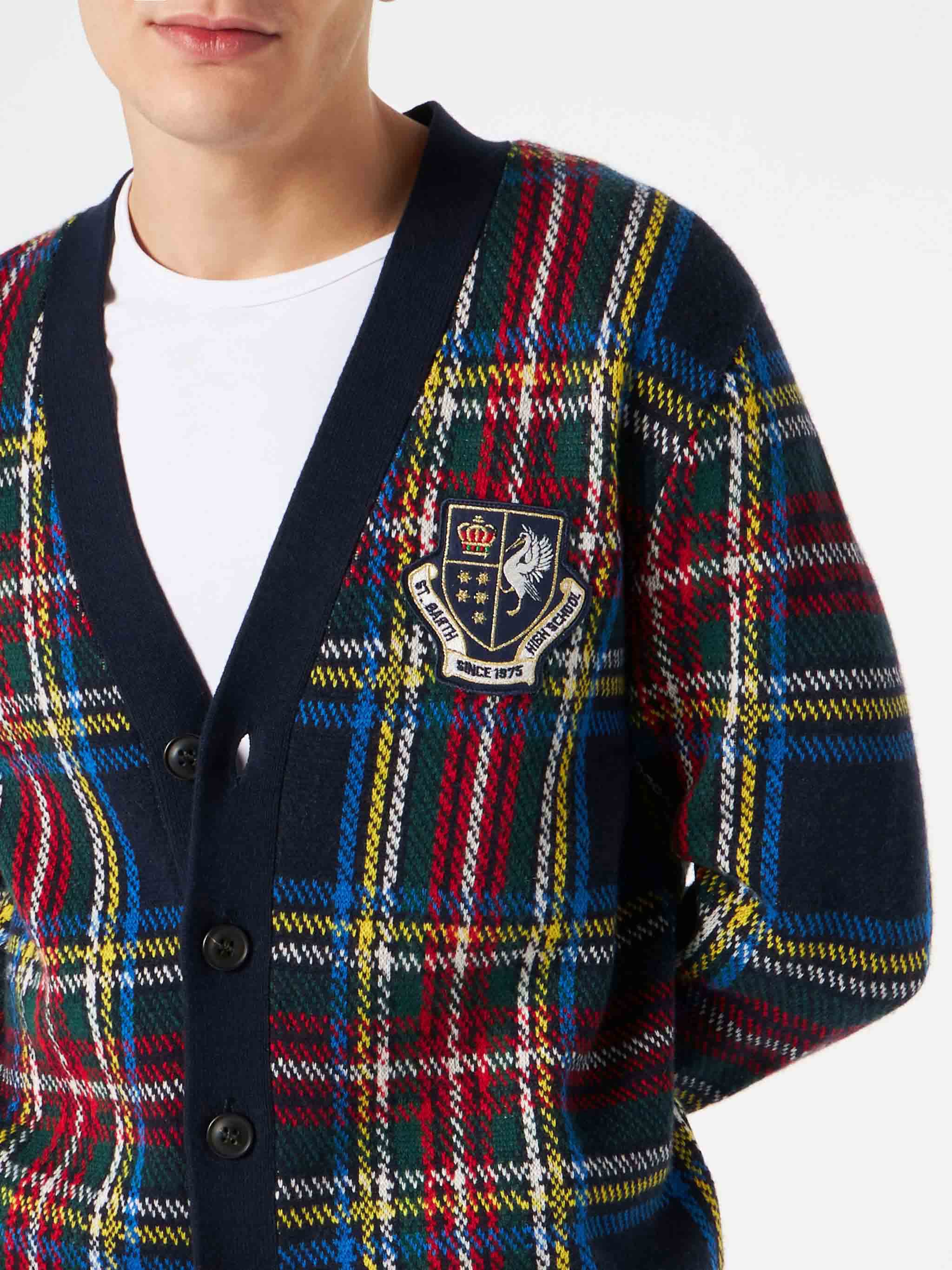 Man tartan knitted cardigan with patch - Image 2
