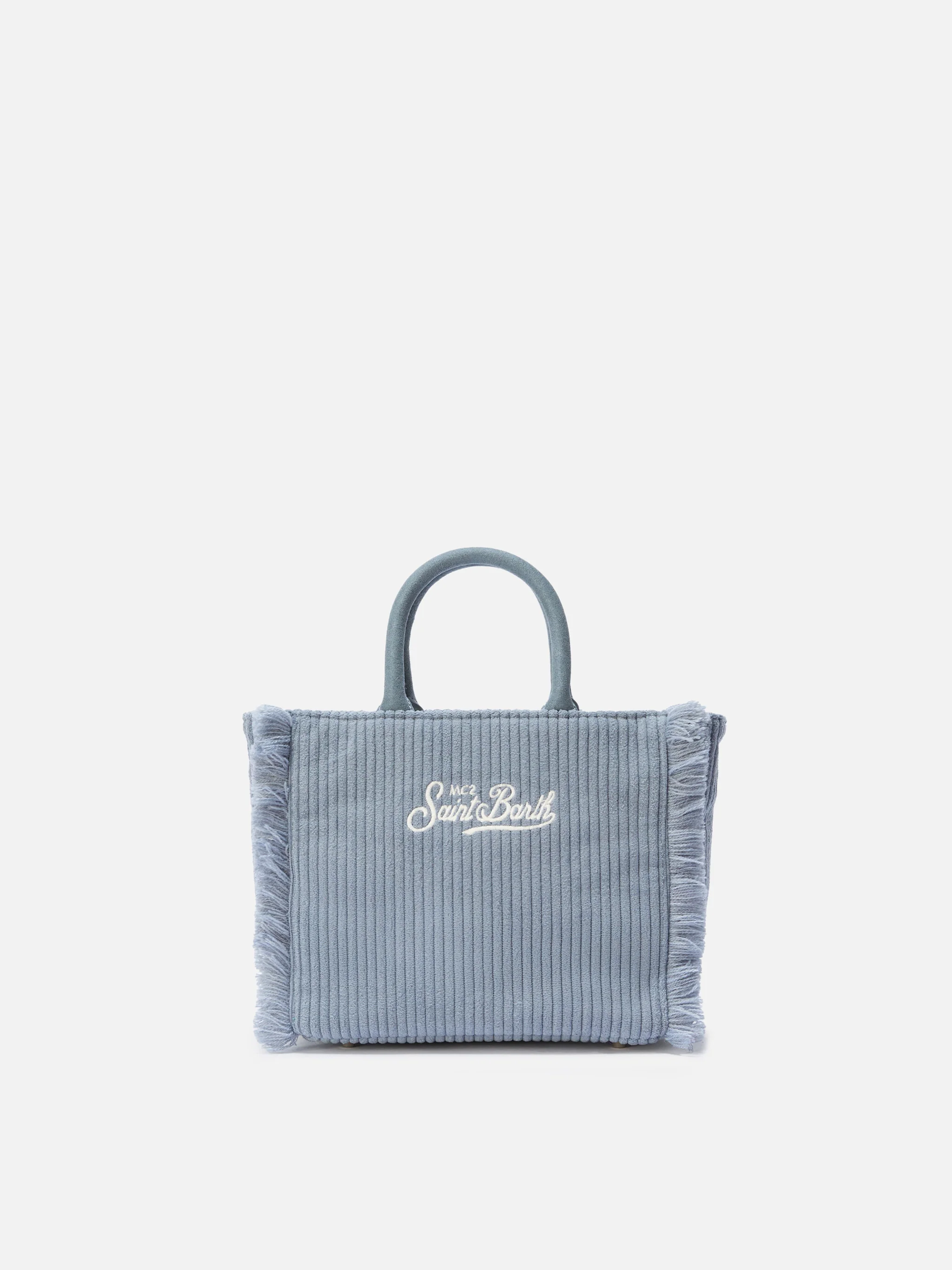 Vanity Mini Corduroy Handbag in powder blue corduroy velvet and faux suede - Image 3