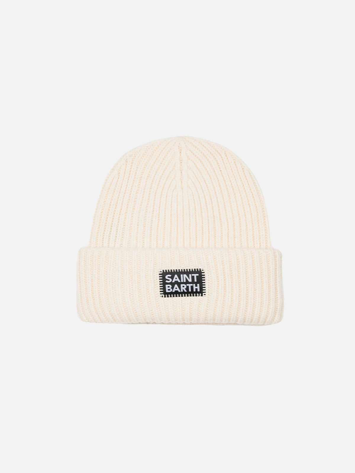 White ribbed beanie Berry Jr with Saint Barth patch