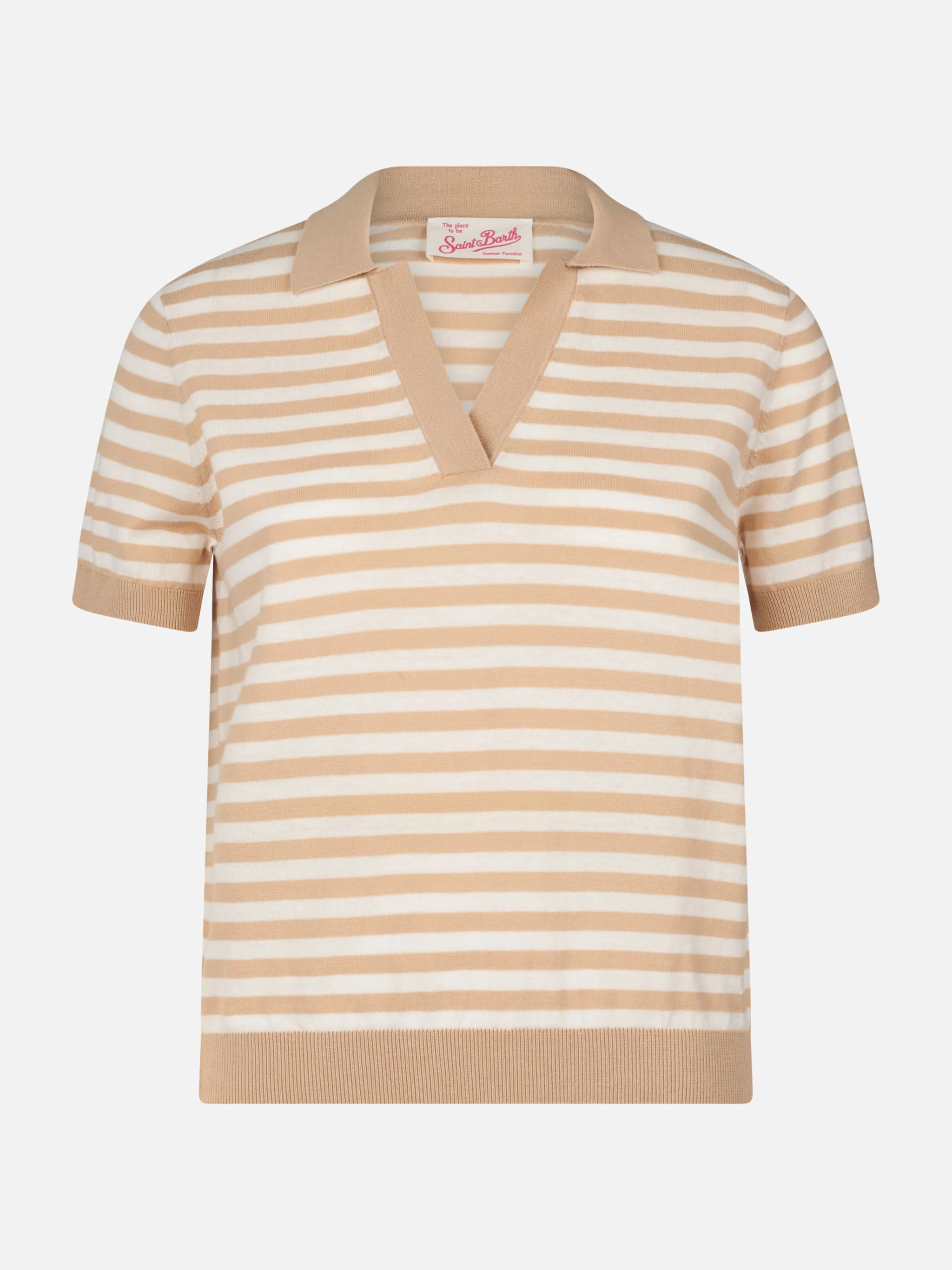 Woman beige striped knitted polo Evonne - Image 5
