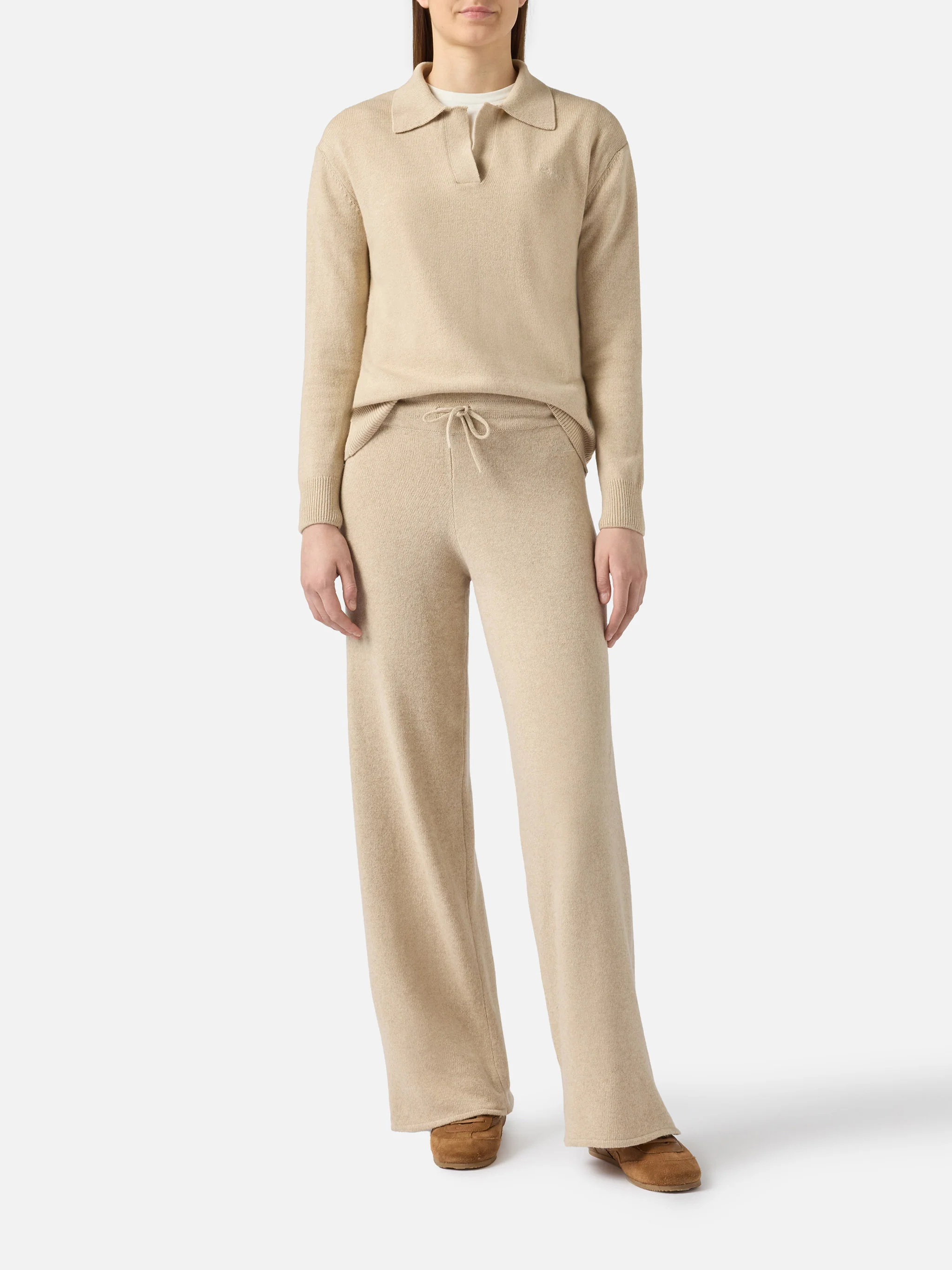 Woman beige cashmere blend sweater Eze with polo collar - Image 5