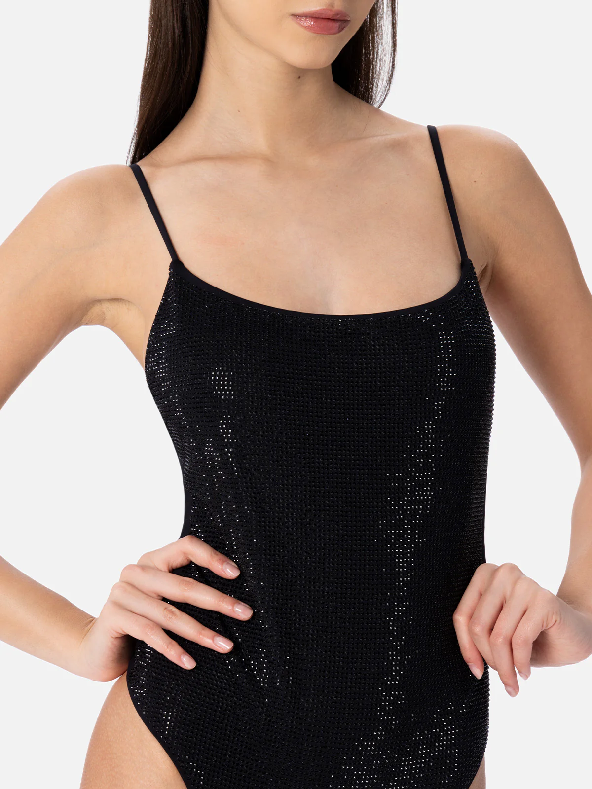 Woman black one-piece swimsuit Cecille with rhinestones - Image 4