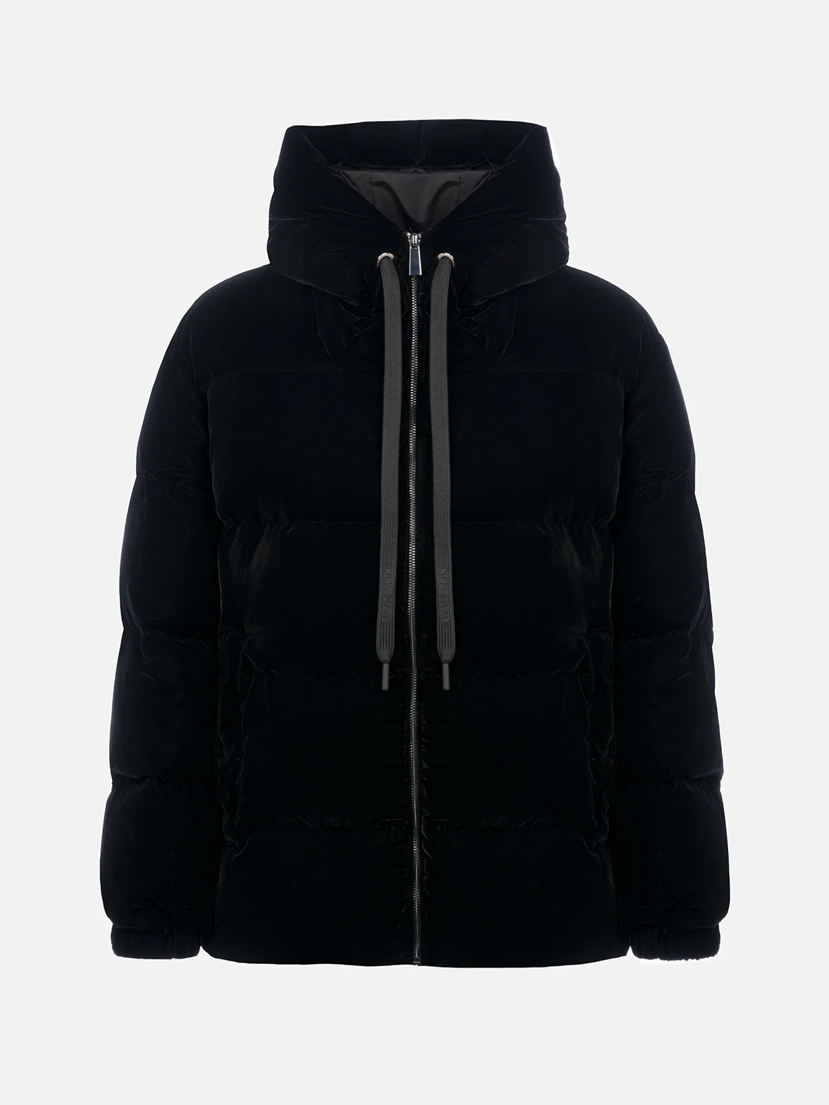 Woman black velvet hooded down padded jacket - Image 4