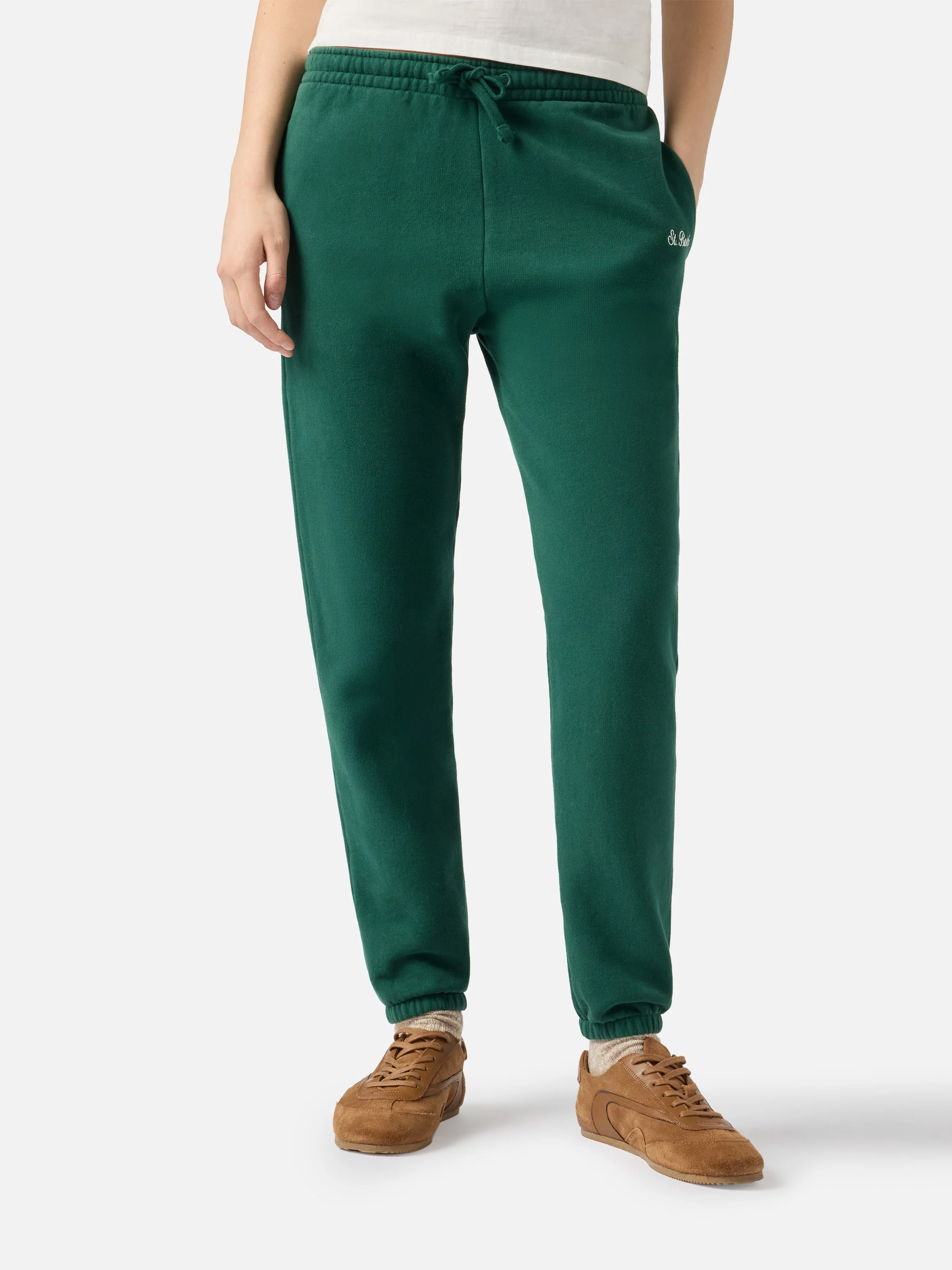 Woman British green cotton fleece jogger pants Odalys - Image 2
