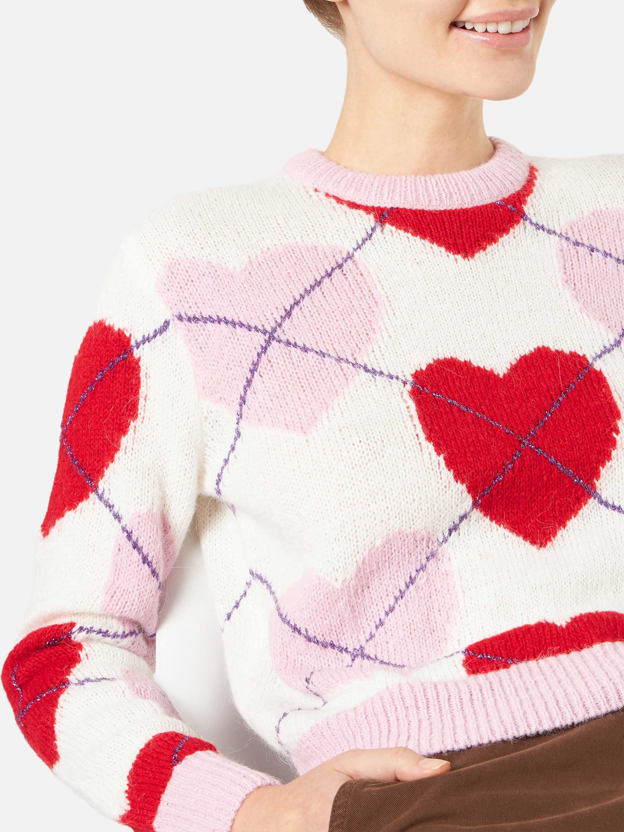 Woman brushed cropped sweater with heart pattern - Image 2