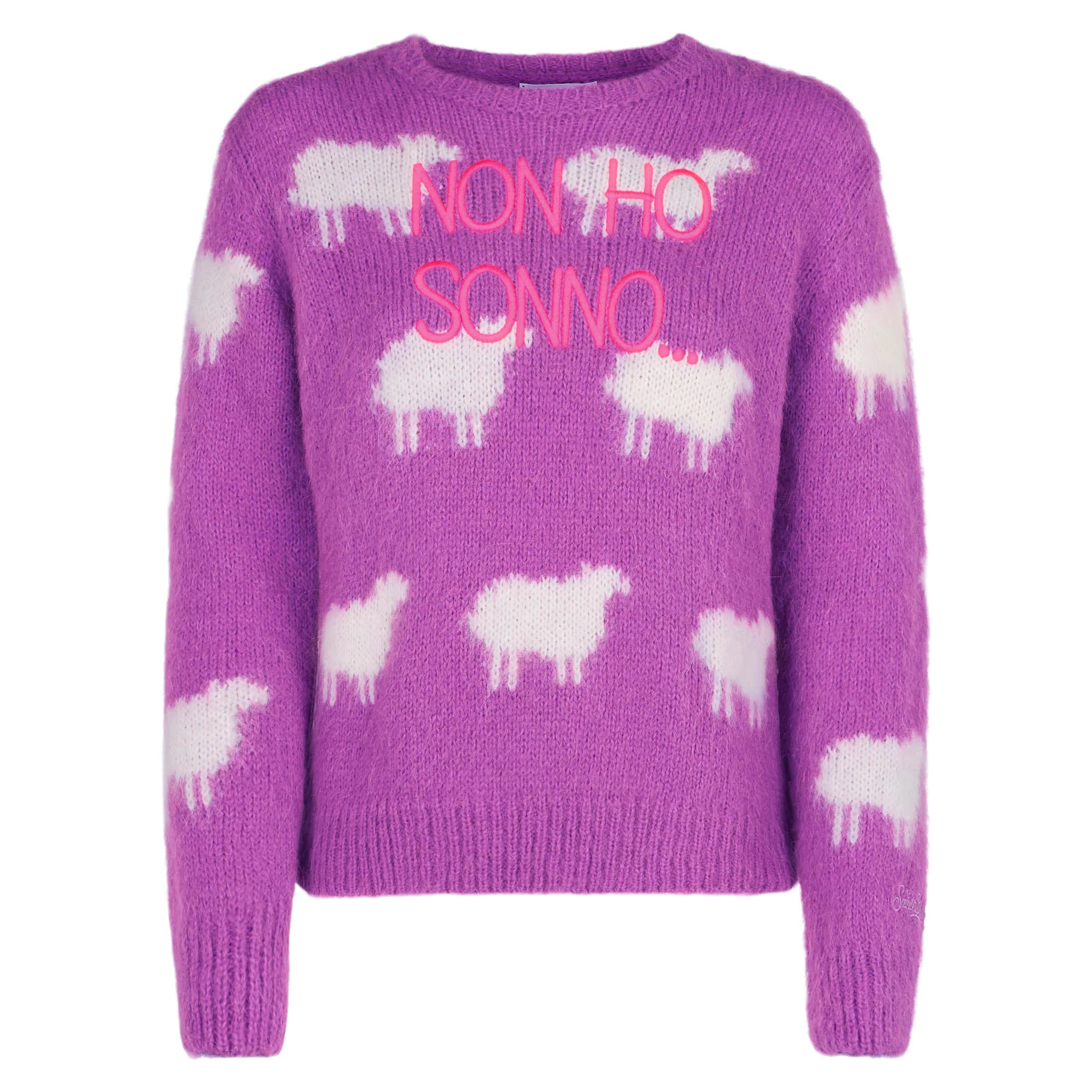 Woman brushed sweater with sheeps and Non ho sonno embroidery - Image 4