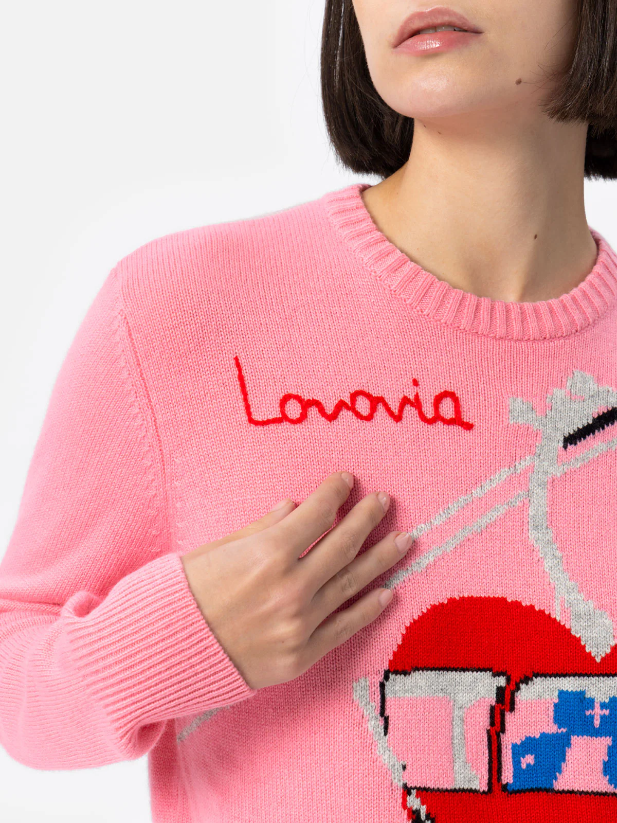 Woman cashmere blend sweater New Queen with postcard jacquard - Image 2