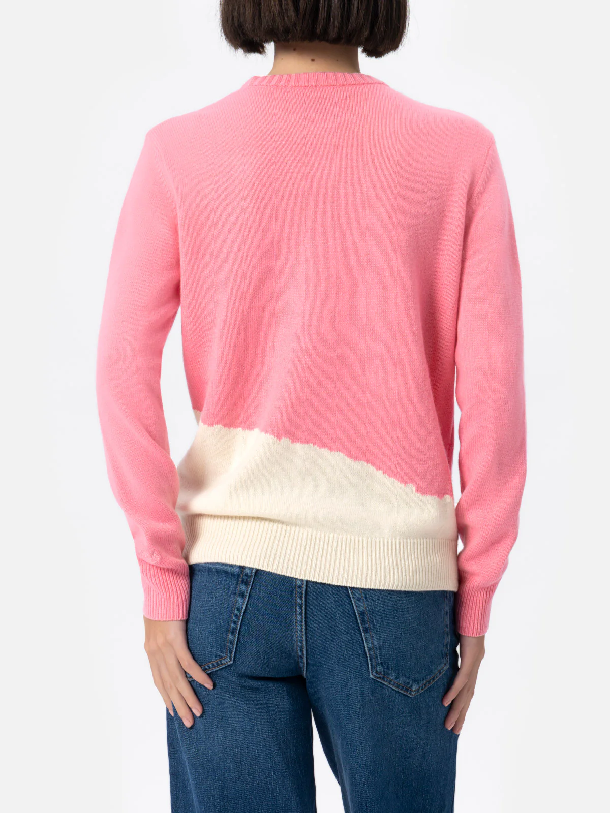 Woman cashmere blend sweater New Queen with postcard jacquard - Image 3
