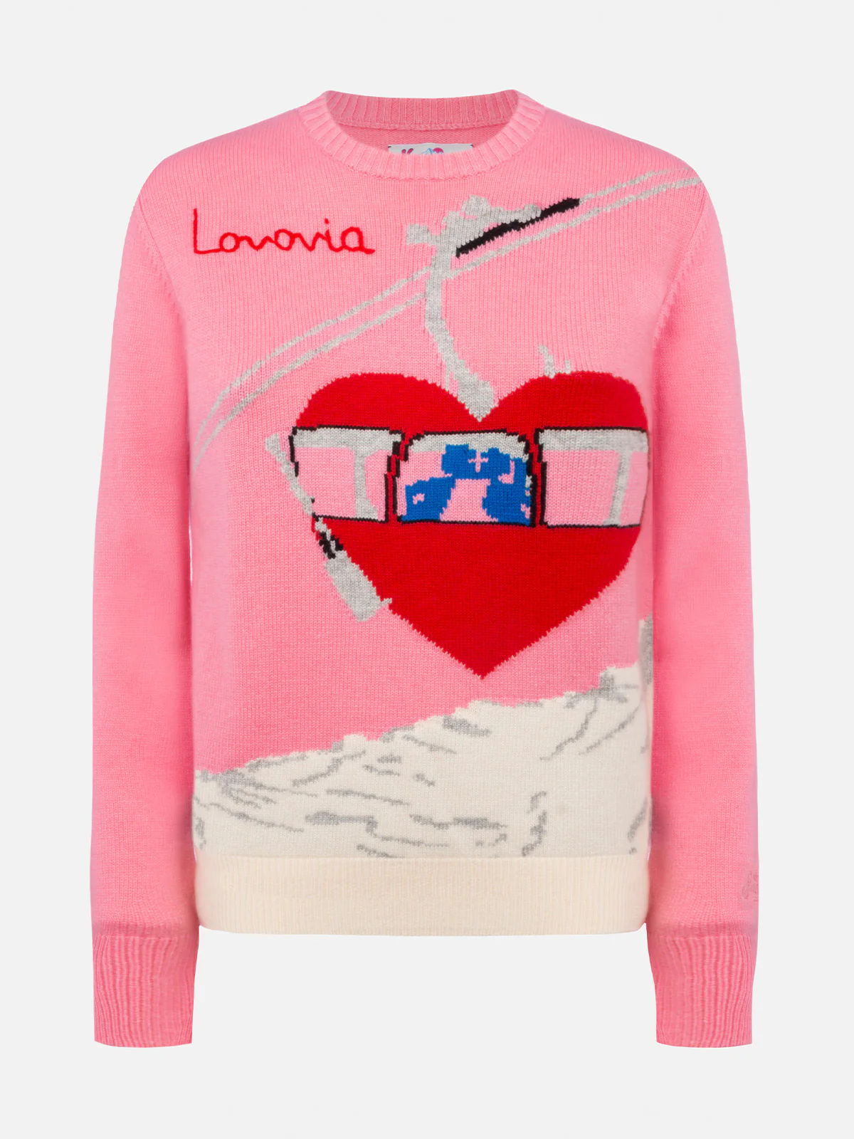 Woman cashmere blend sweater New Queen with postcard jacquard - Image 4