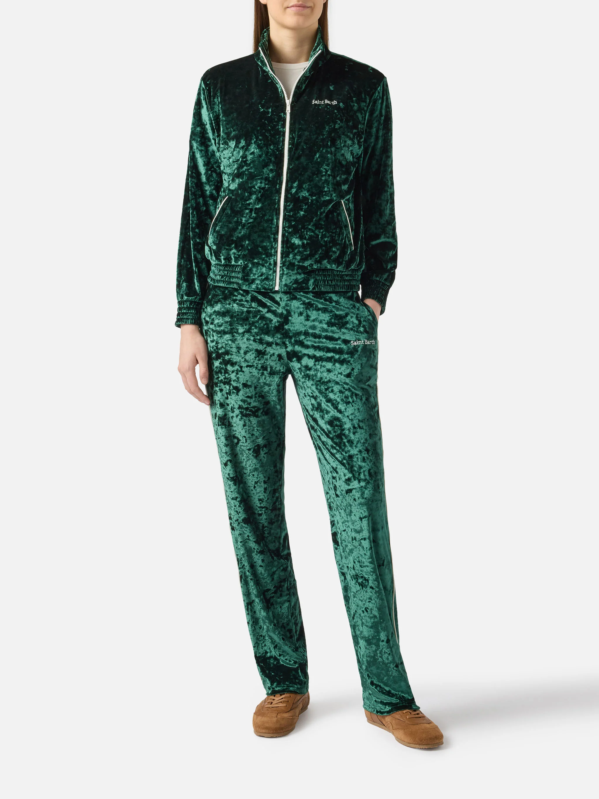 Woman green chenille jogger pants Yvonne - Image 2