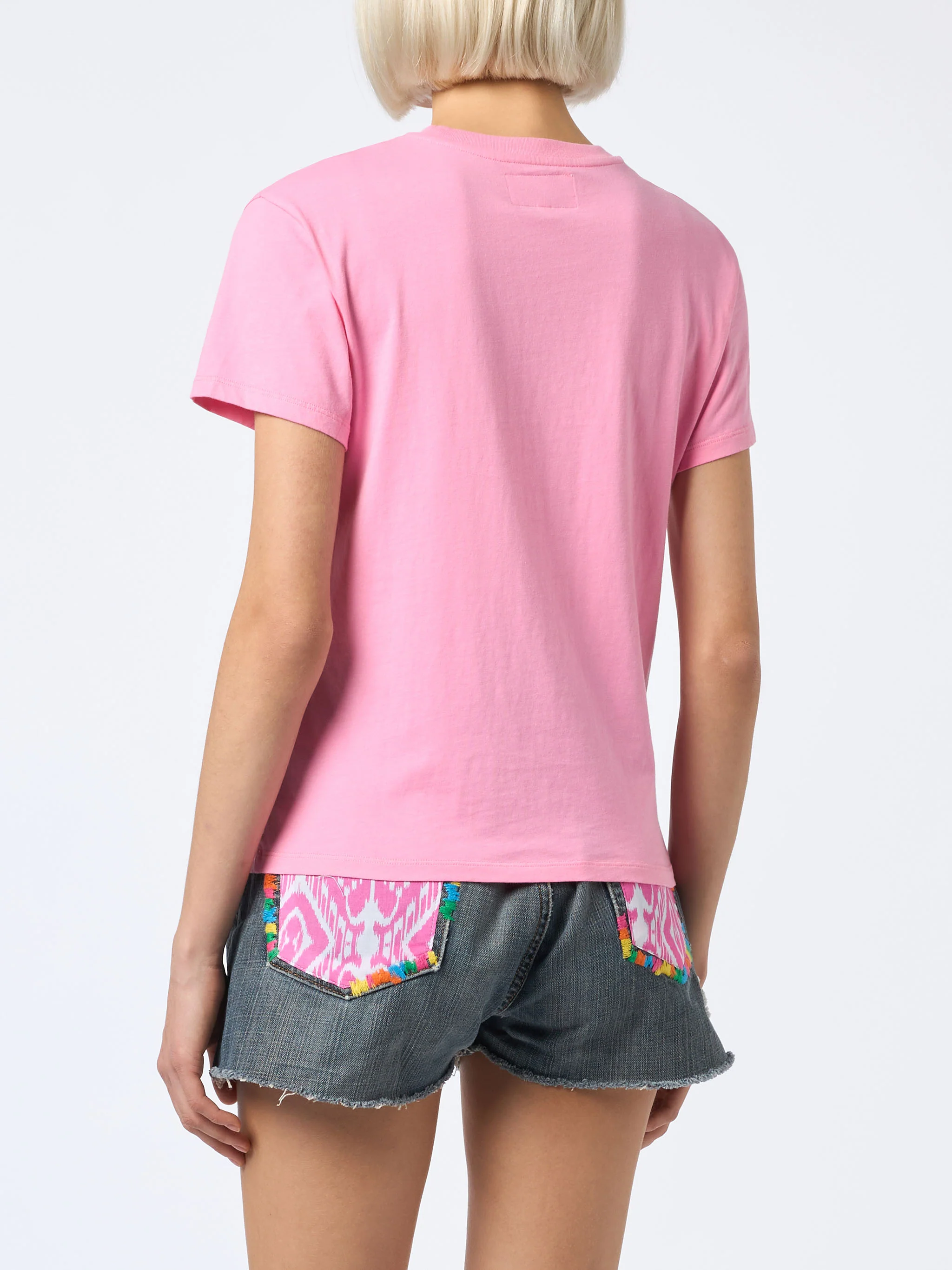 Woman cotton jersey crewneck t-shirt Emilie with St.Barth Beach Club print - Image 3