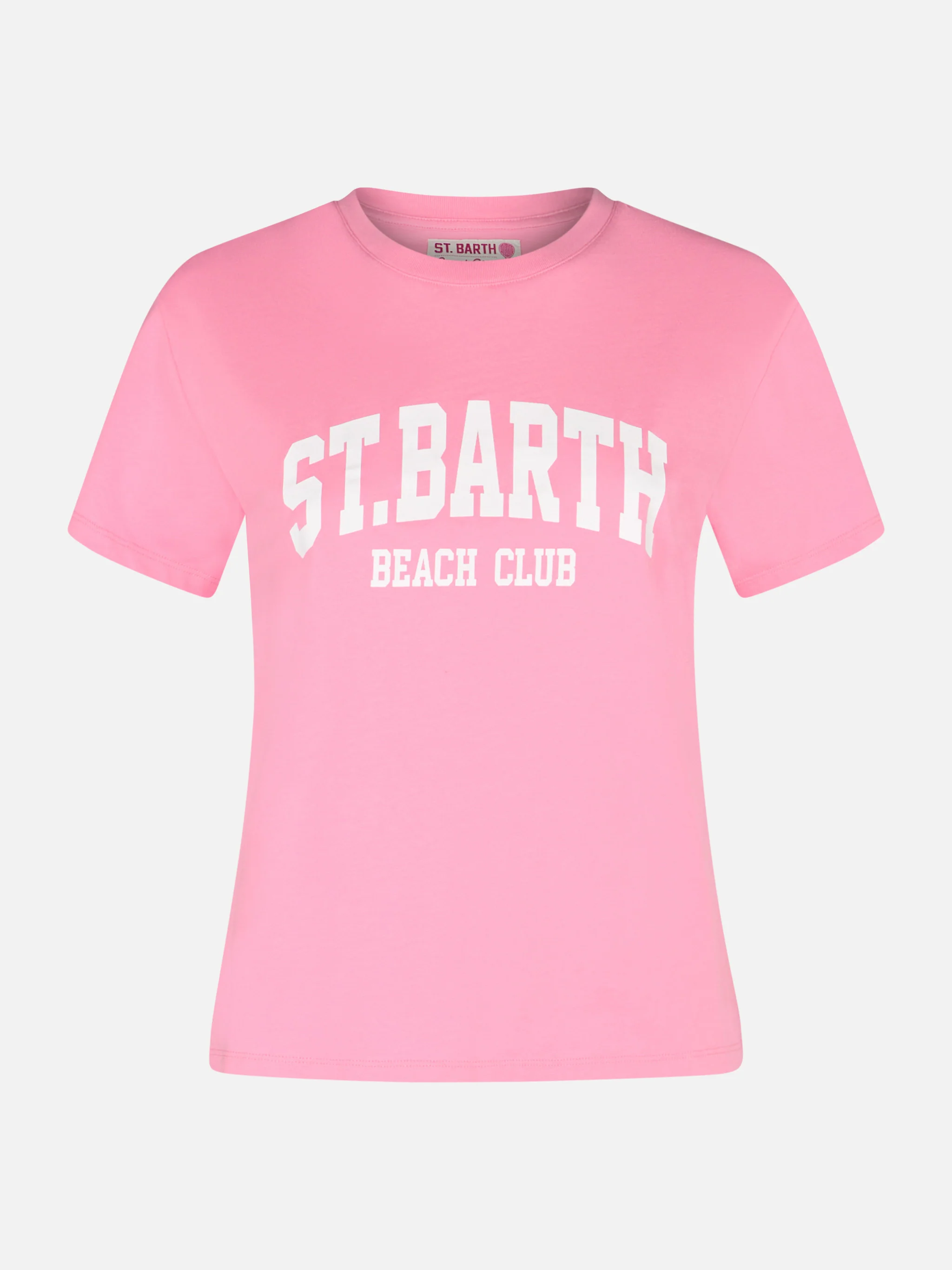 Woman cotton jersey crewneck t-shirt Emilie with St.Barth Beach Club print - Image 4
