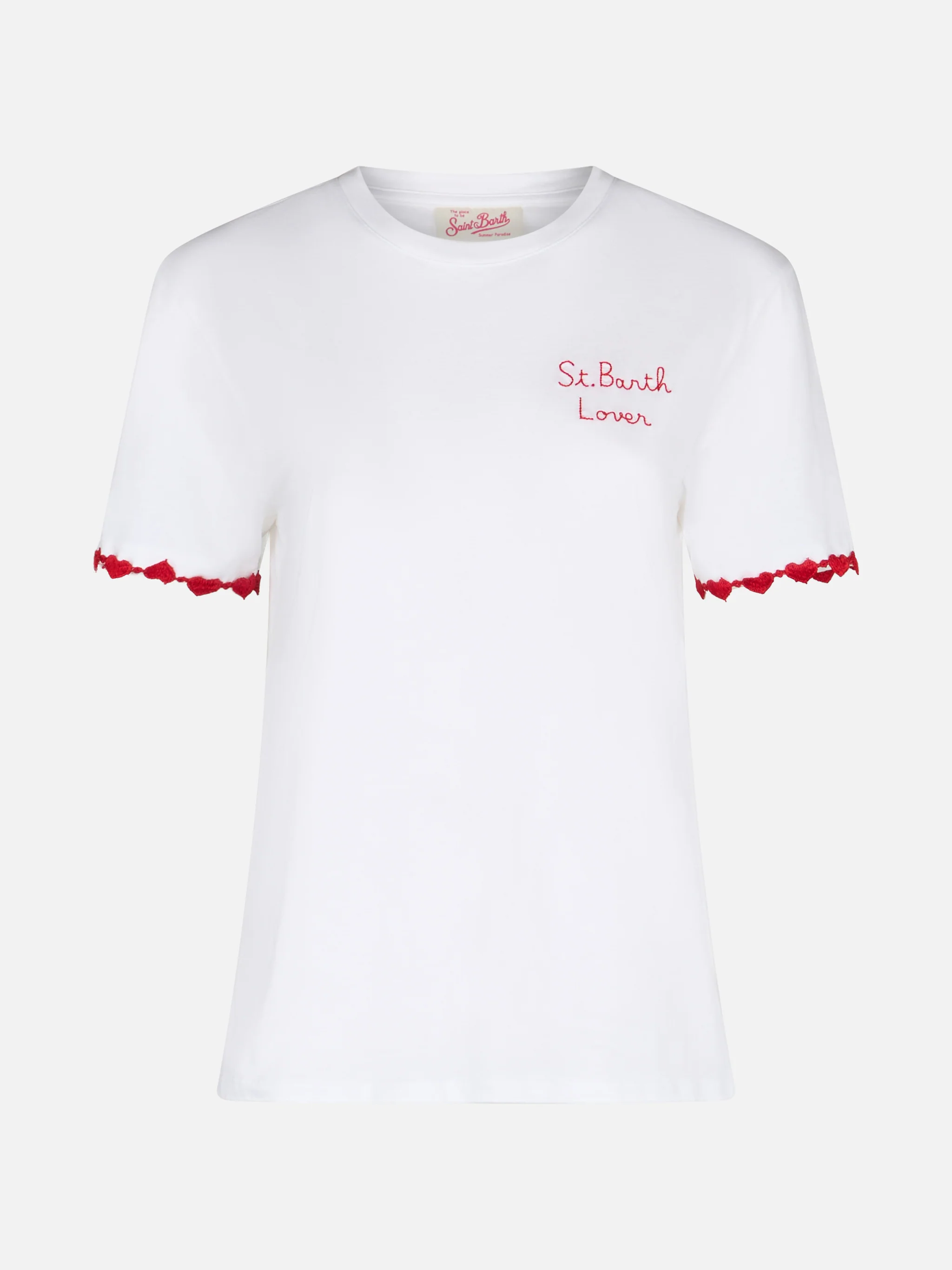 Woman cotton jersey crewneck t-shirt Emilie with St. Barth Lover embroidery - Image 4