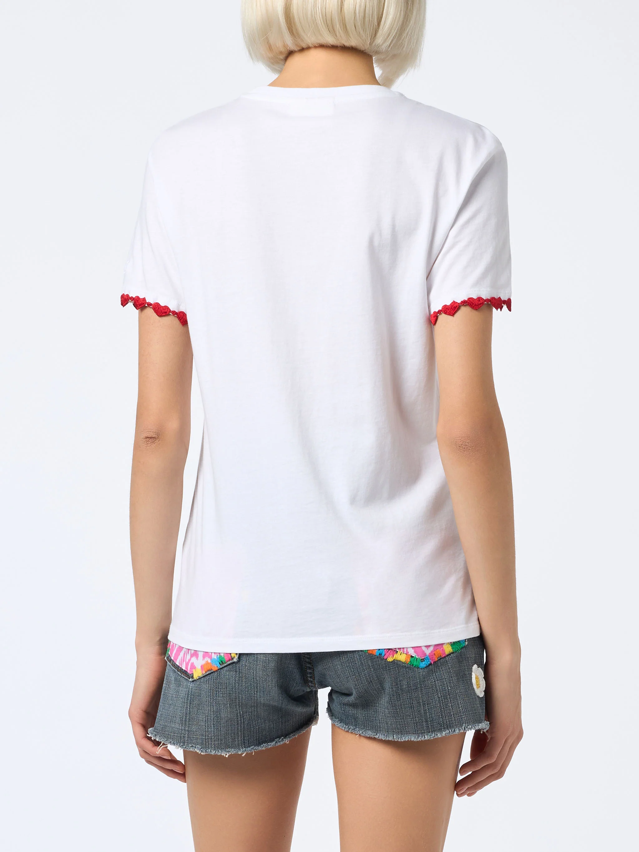 Woman cotton jersey crewneck t-shirt Emilie with St. Barth Lover embroidery - Image 5