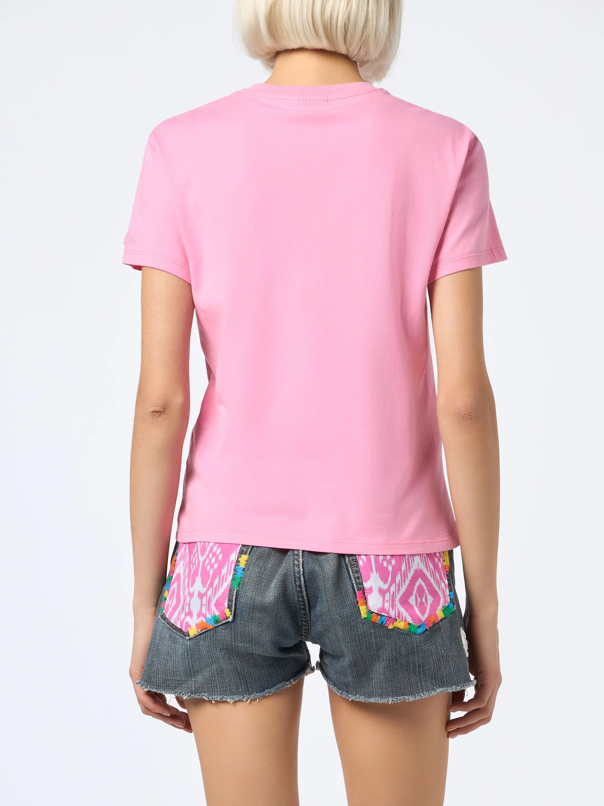 Woman cotton jersey crewneck t-shirt Emilie with Stressed but Well Dressed embroidery - Image 5