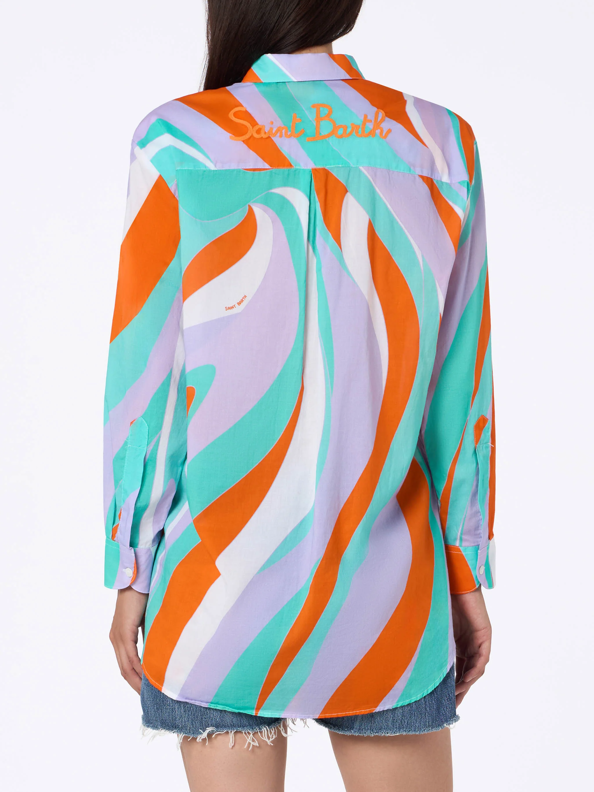 Woman cotton shirt Brigitte with shape wave print - Image 3