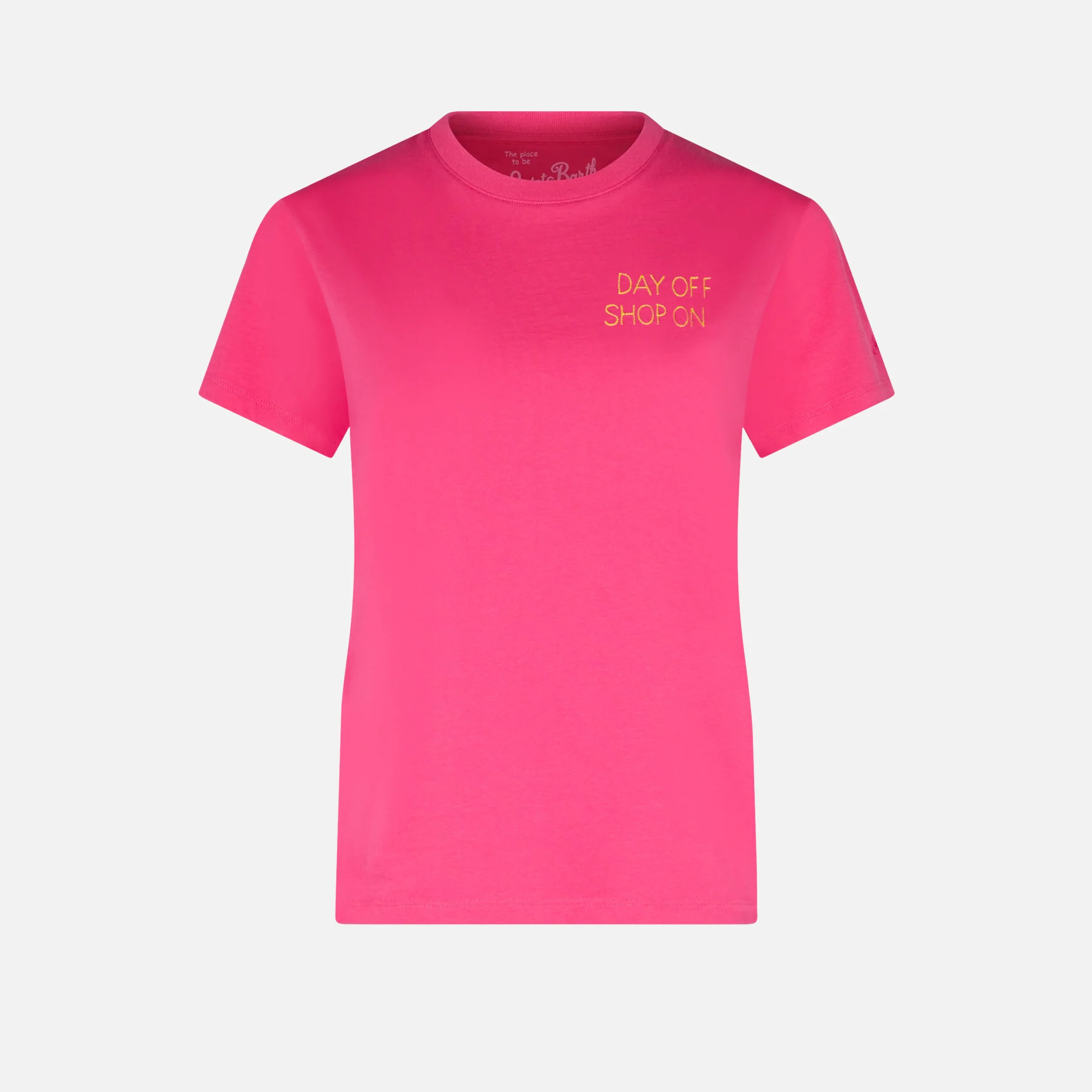 Woman fucsia cotton t-shirt with embroidery - Image 5