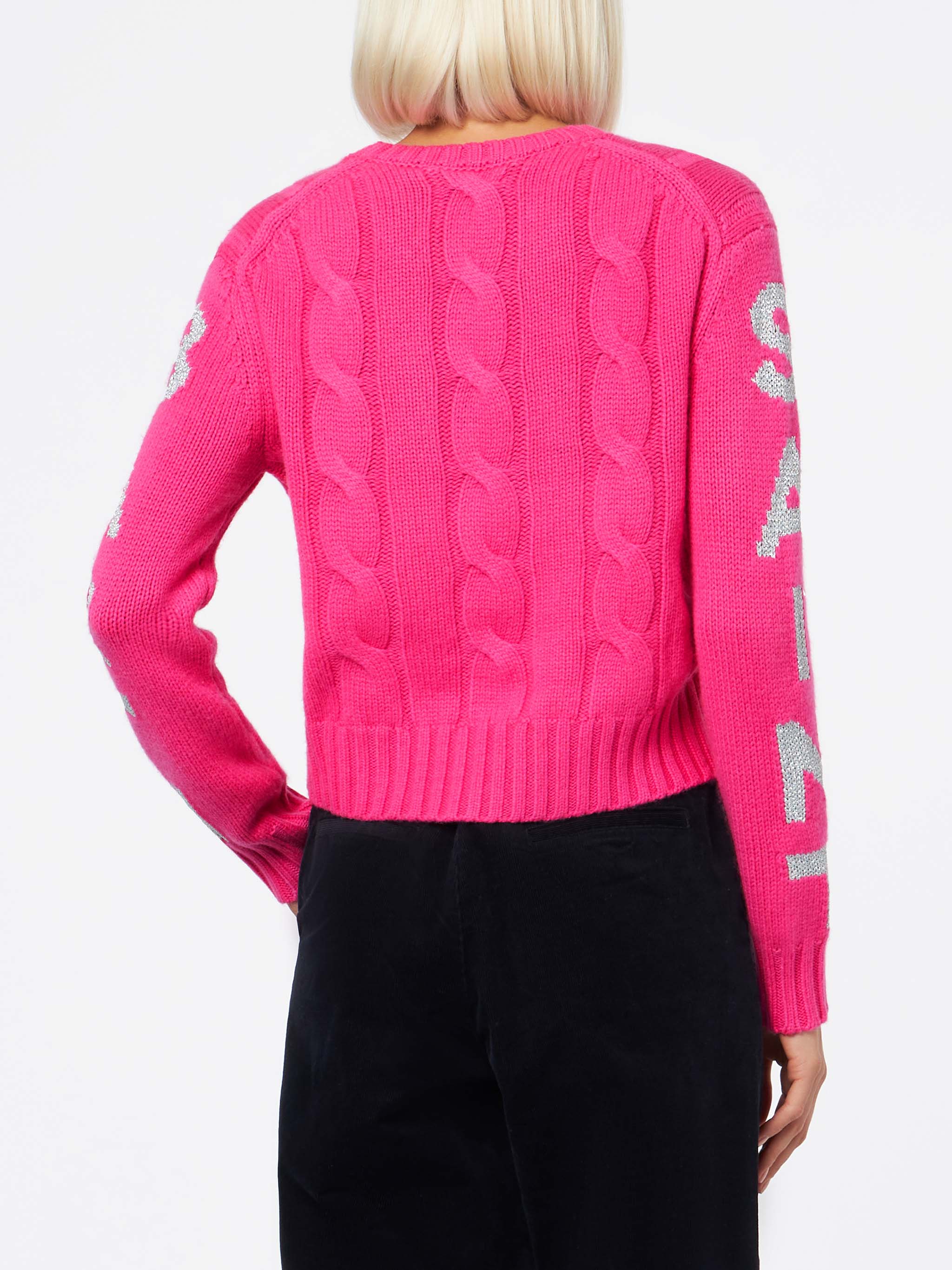 Woman crewneck braided sweater with Saint Barth lurex jacquard - Image 2