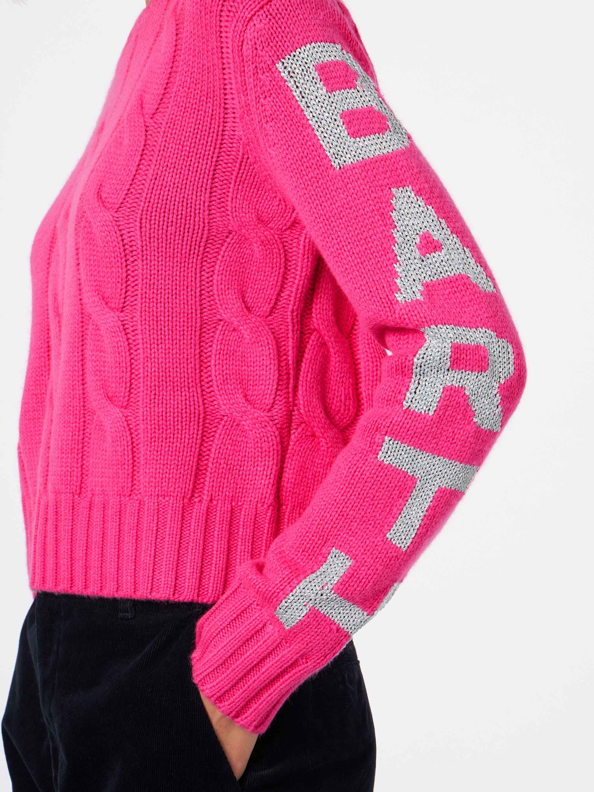 Woman crewneck braided sweater with Saint Barth lurex jacquard - Image 3