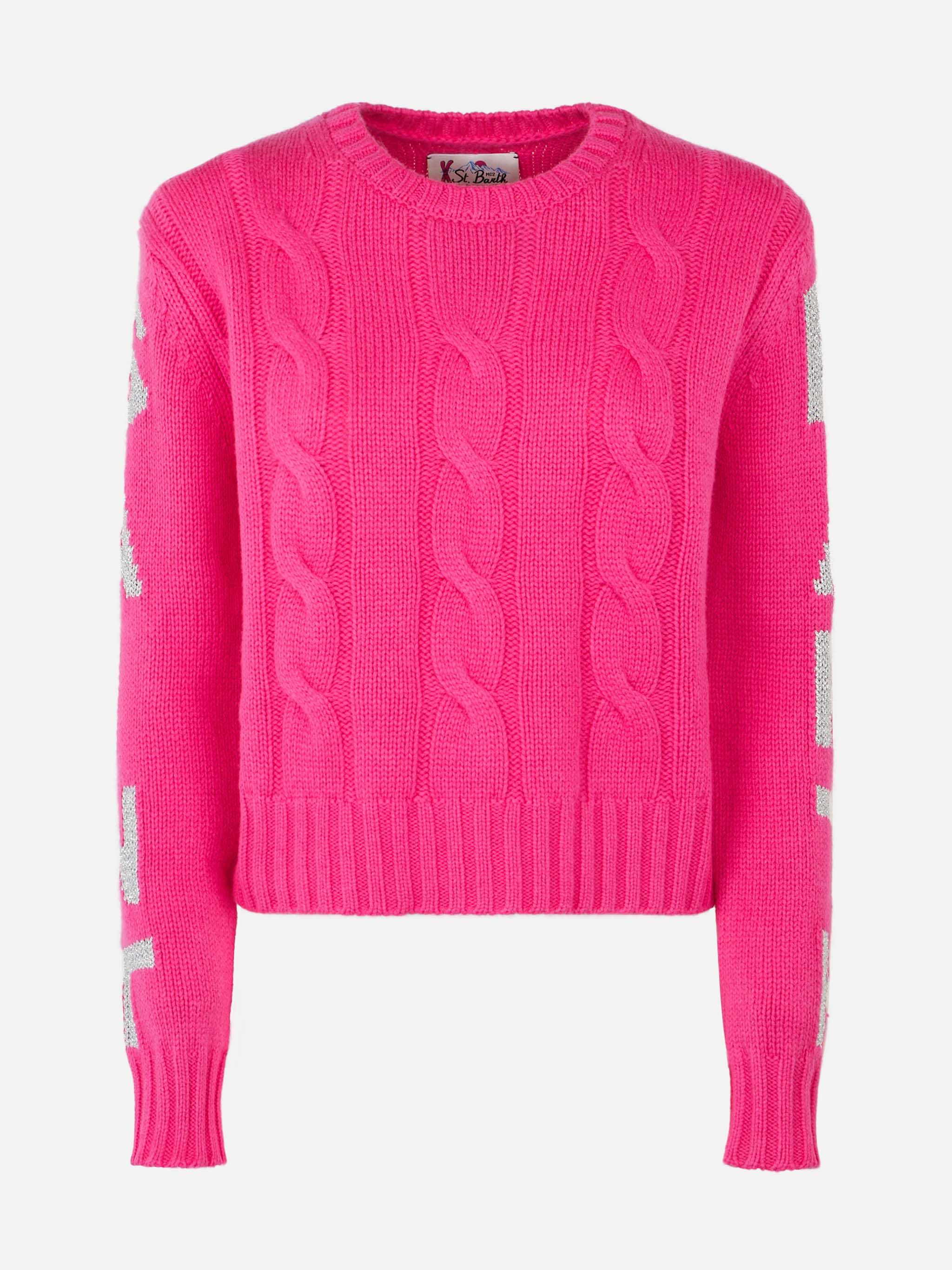Woman crewneck braided sweater with Saint Barth lurex jacquard - Image 5